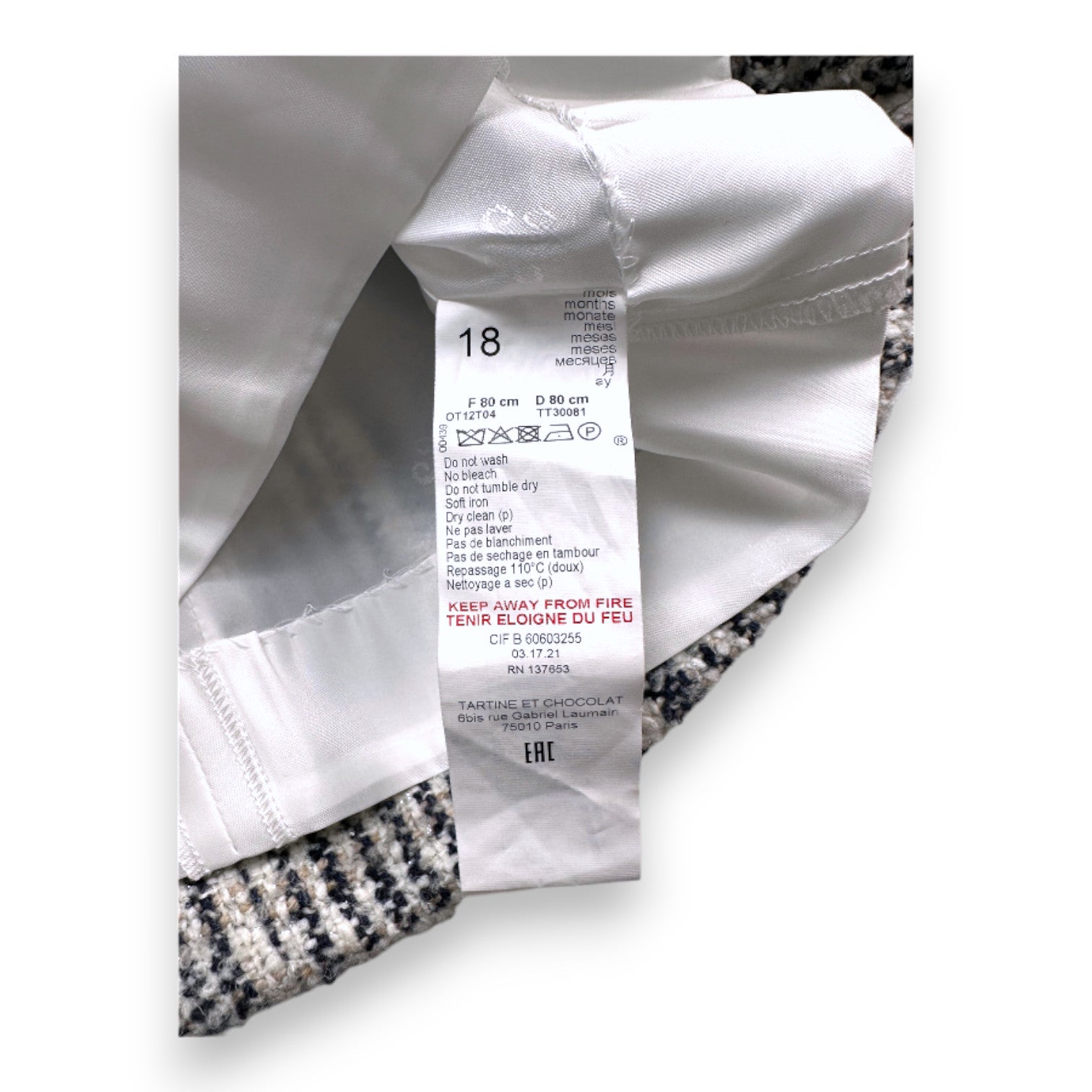 TARTINE & CHOCOLAT - White and blue wool dress - 18 months