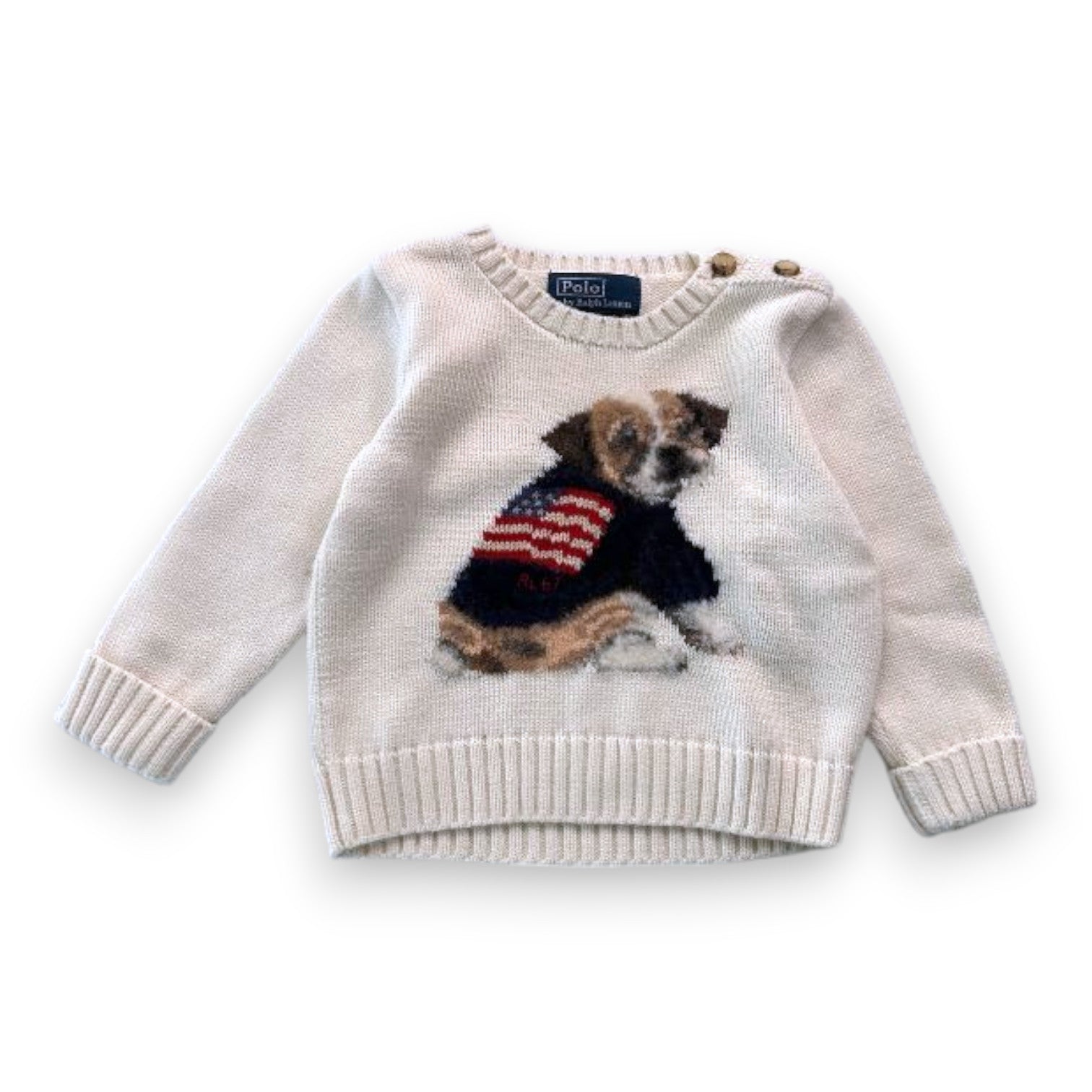 RALPH LAUREN - Pull chien crème en laine - 9 mois