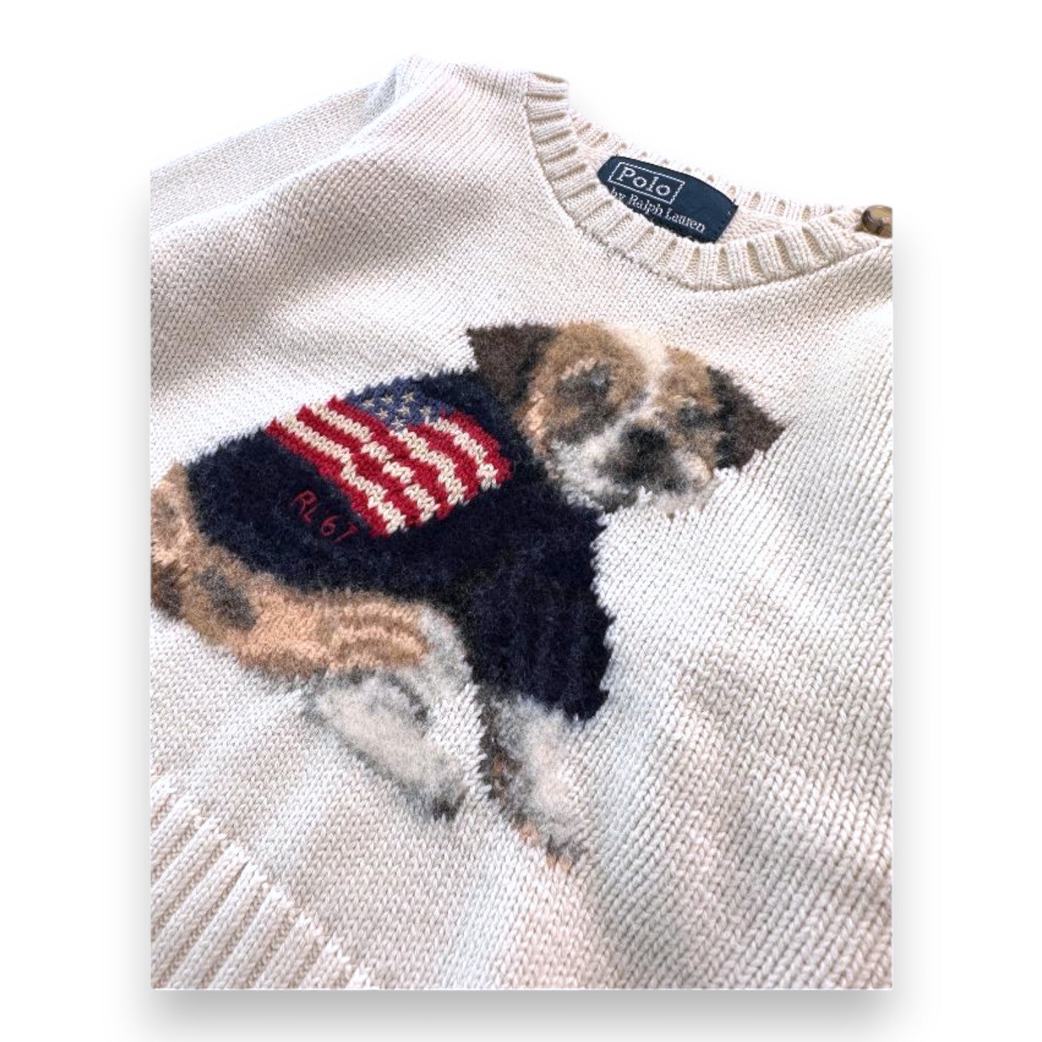 RALPH LAUREN - Pull chien crème en laine - 9 mois