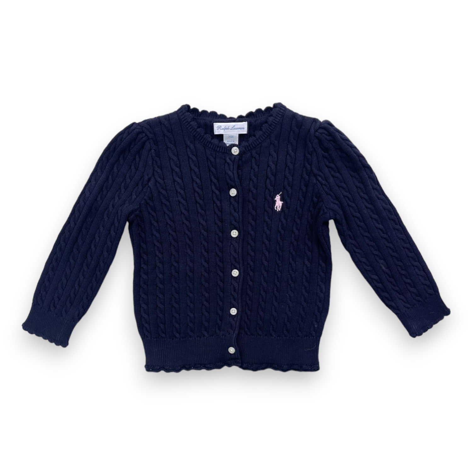 RALPH LAUREN - Marineblaue Strickjacke mit Zopfmuster - 2 Jahre