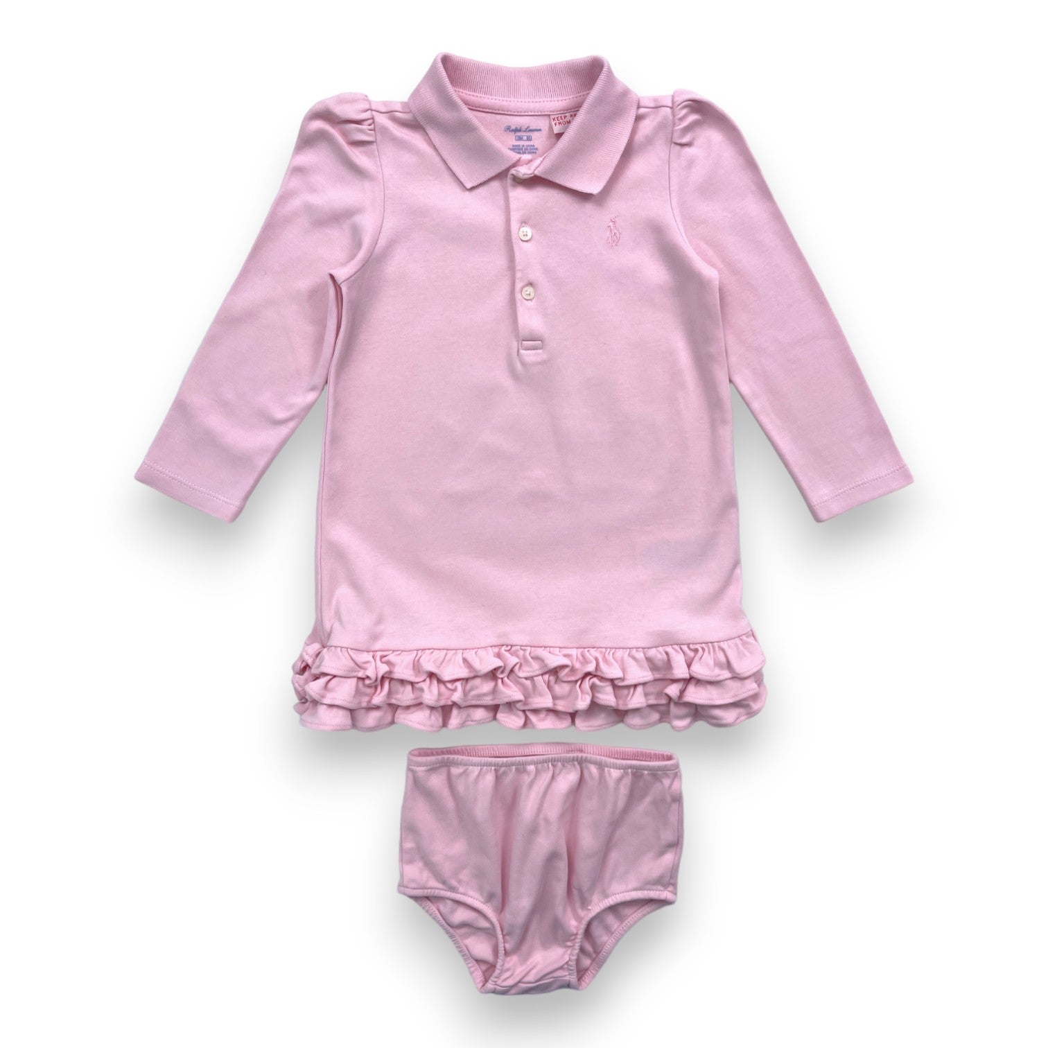 RALPH LAUREN - Ensemble robe rose à manches longues et bloomer - 18 mois