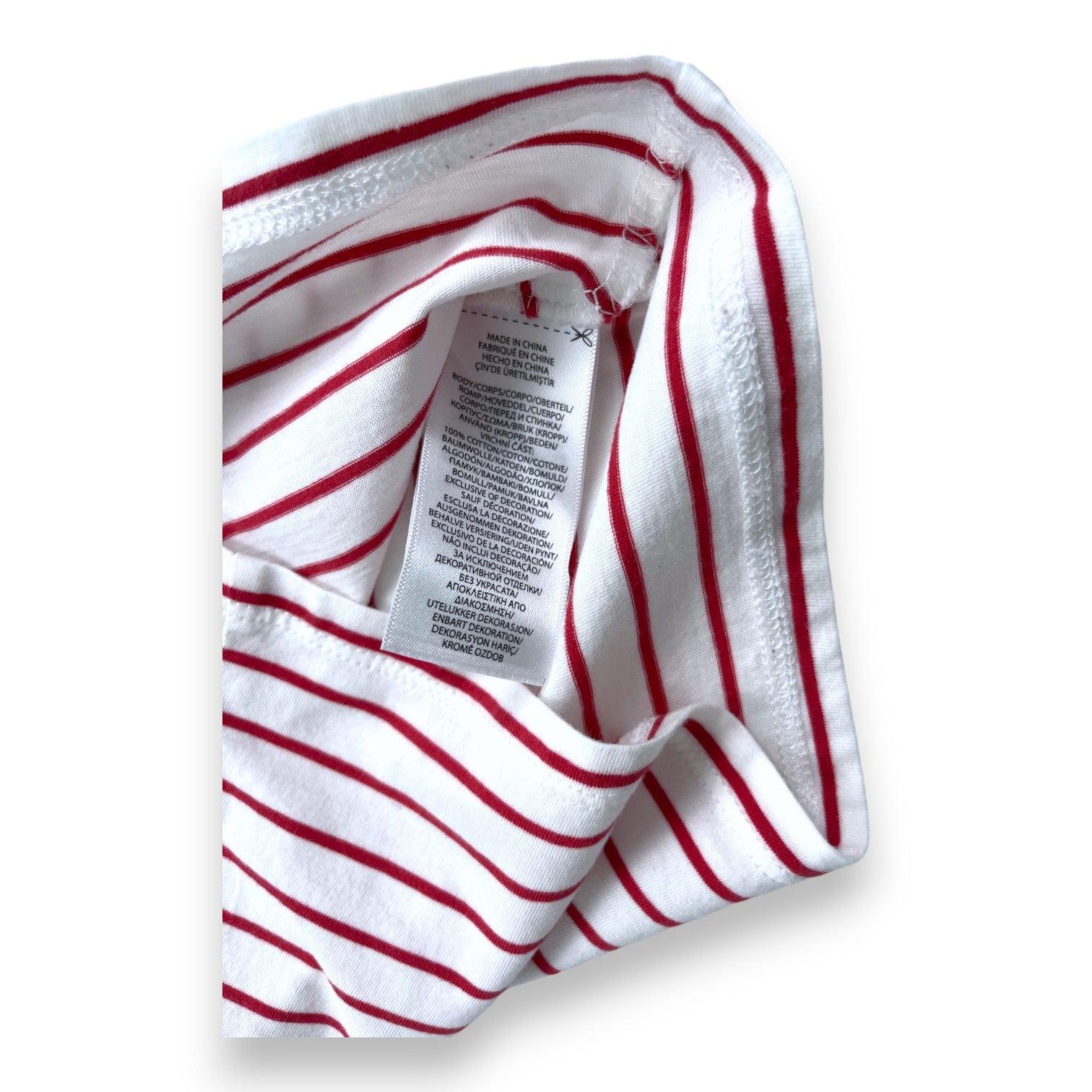 RALPH LAUREN - Weißes T-Shirt mit roten Streifen und Rüschenärmeln - 2 Jahre