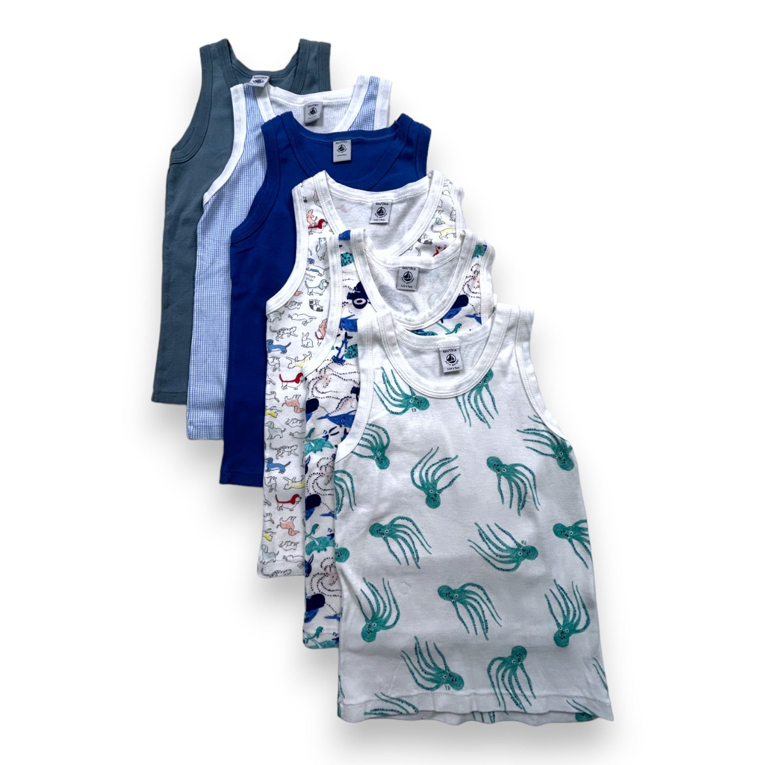 PETIT BATEAU - Lot de 6 débardeurs - 8 ans