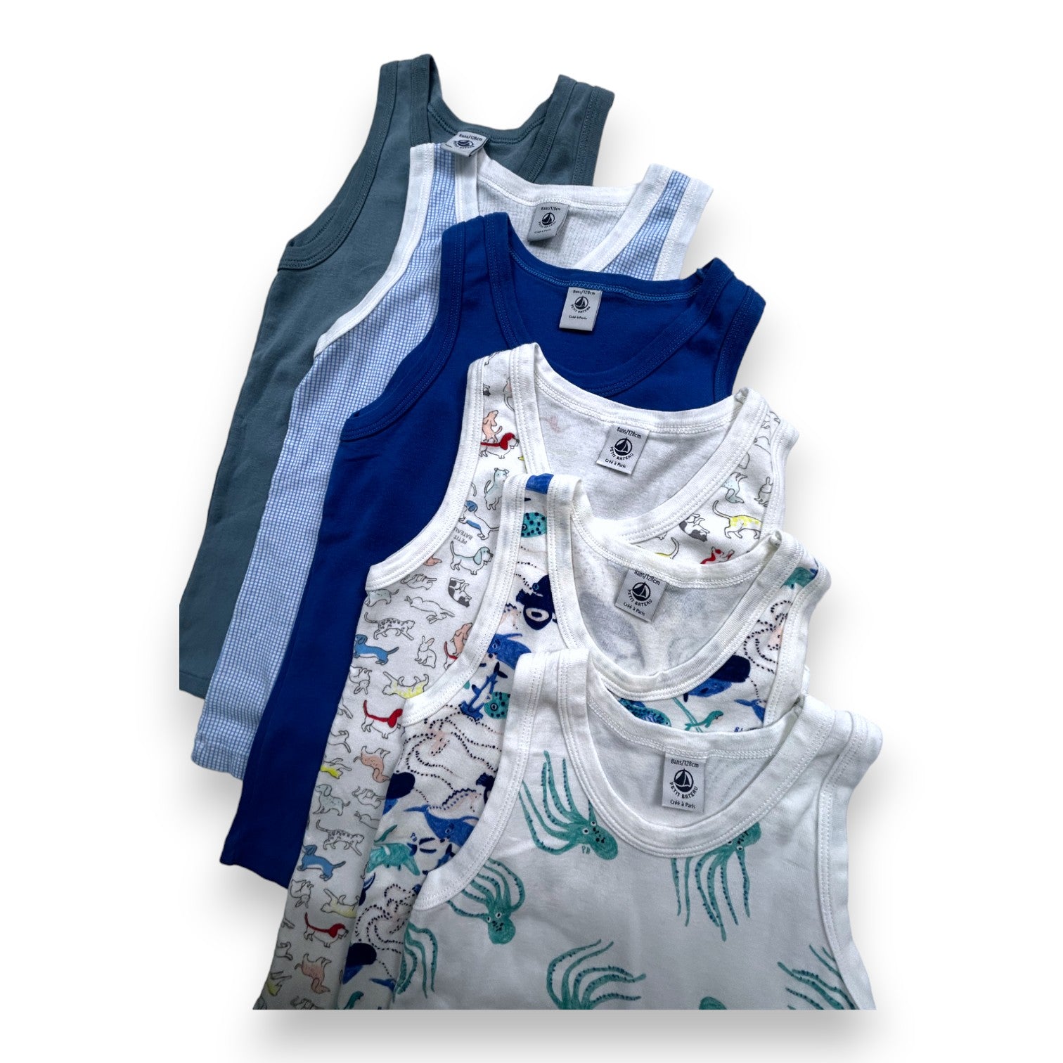 PETIT BATEAU - Lot de 6 débardeurs - 8 ans