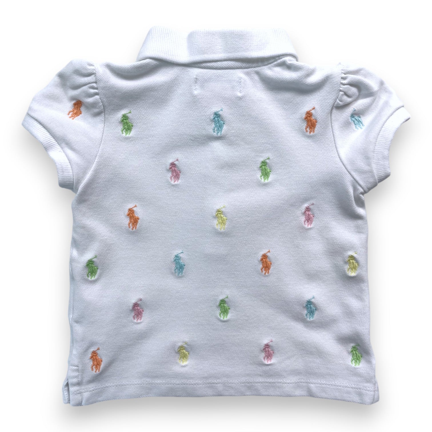 RALPH LAUREN - White polo shirt with colorful embroidered logos - 12 months