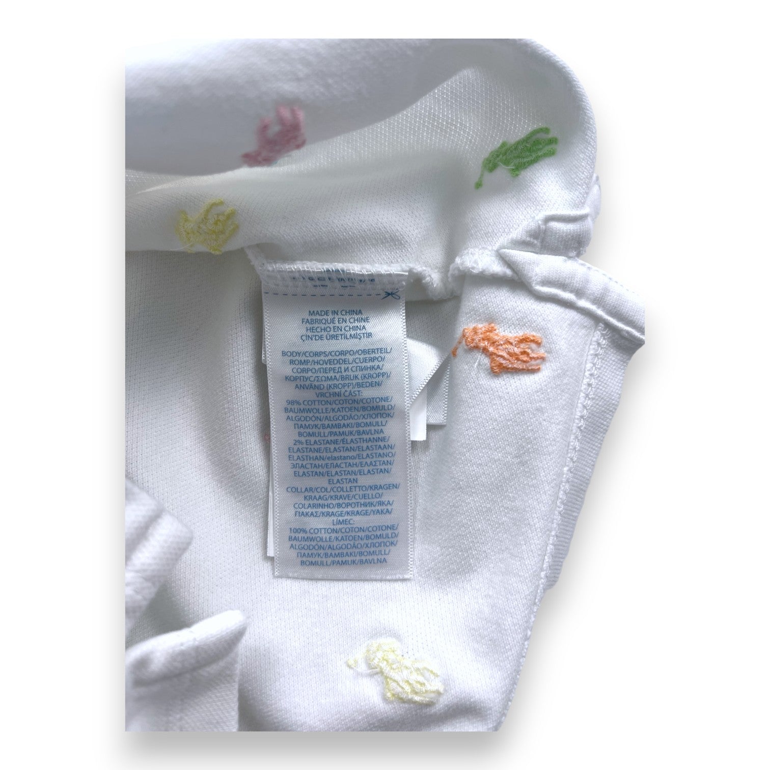 RALPH LAUREN - White polo shirt with colorful embroidered logos - 12 months