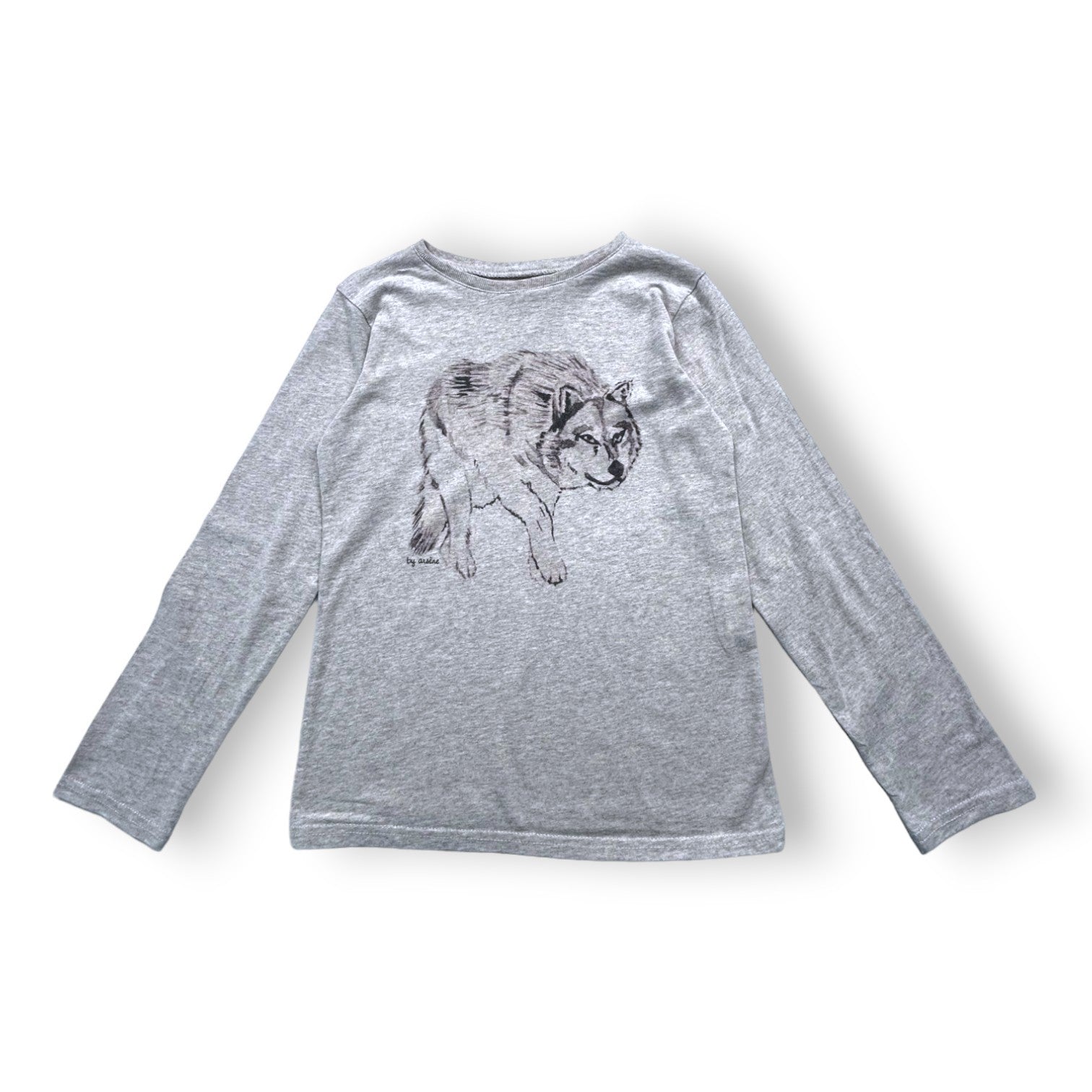 ARSÈNE ET LES PIPELETTES - T-shirt gris manches longues imprimé loup - 8 ans