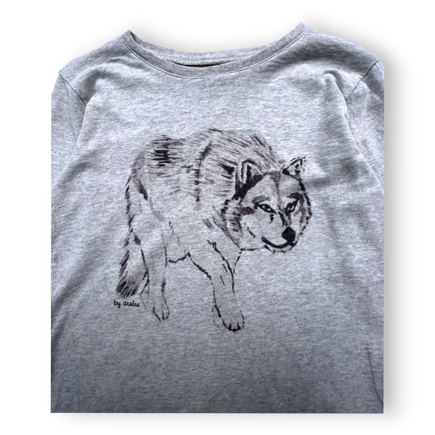ARSÈNE ET LES PIPELETTES - T-shirt gris manches longues imprimé loup - 8 ans
