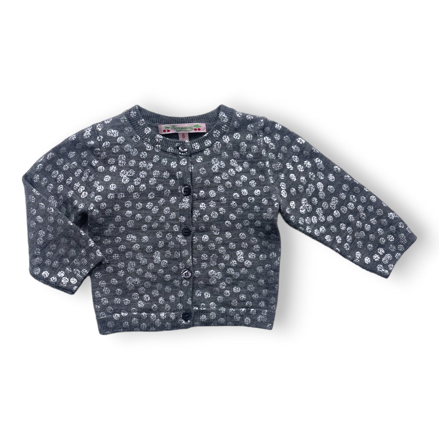 BONPOINT - Graue Wollstrickjacke mit silbernen Punkten - 6 Monate