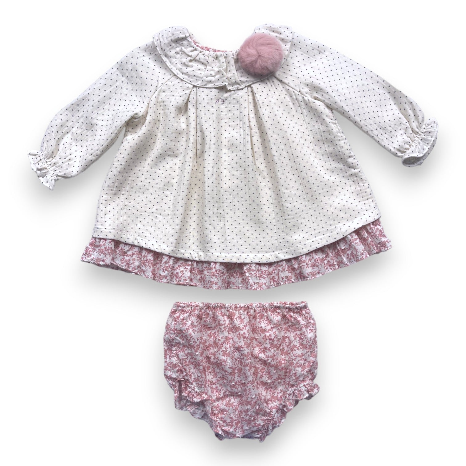 NANOS - Ensemble robe écrue à étoiles et bloomer fleuri assortit - 12 mois