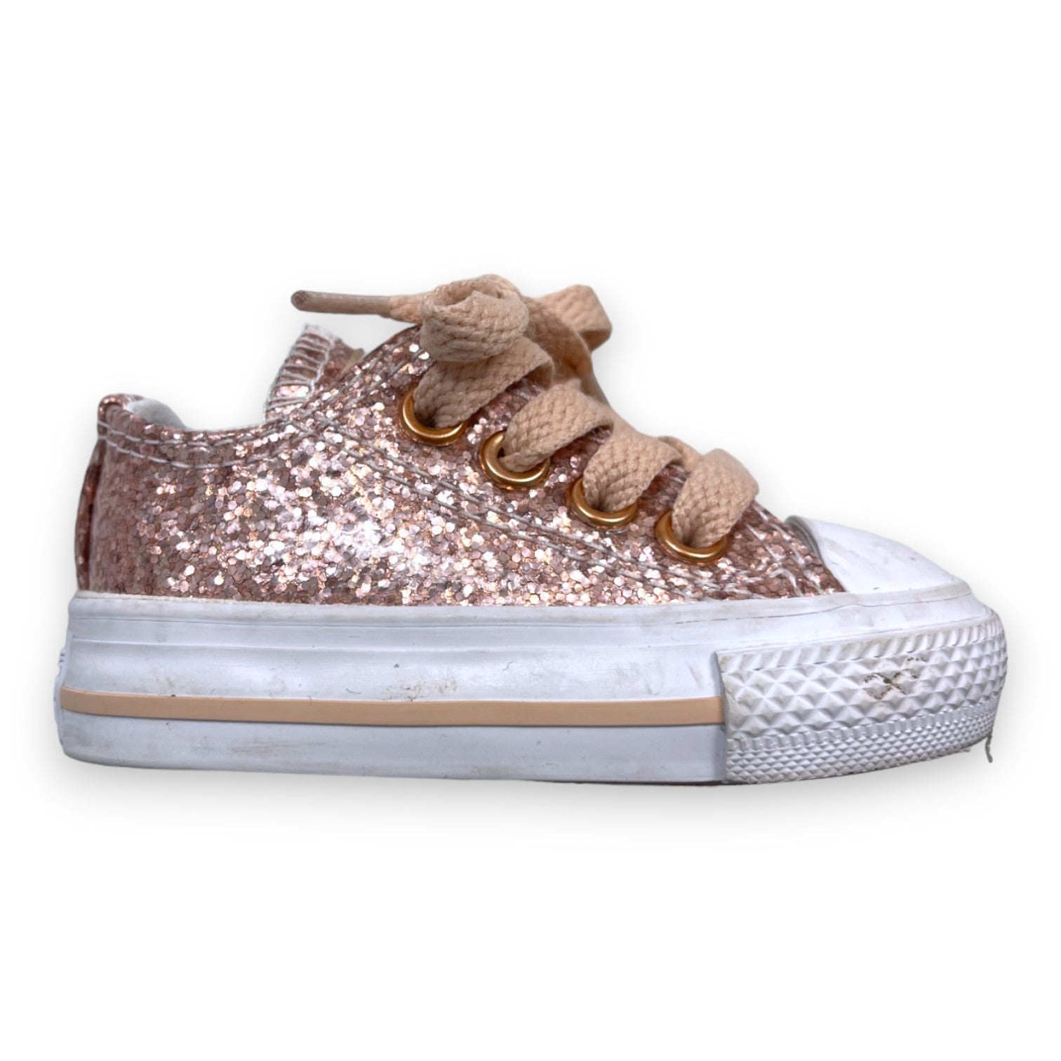 CONVERSE – Roségoldfarbene Glitzer-Schnürsneaker – 18