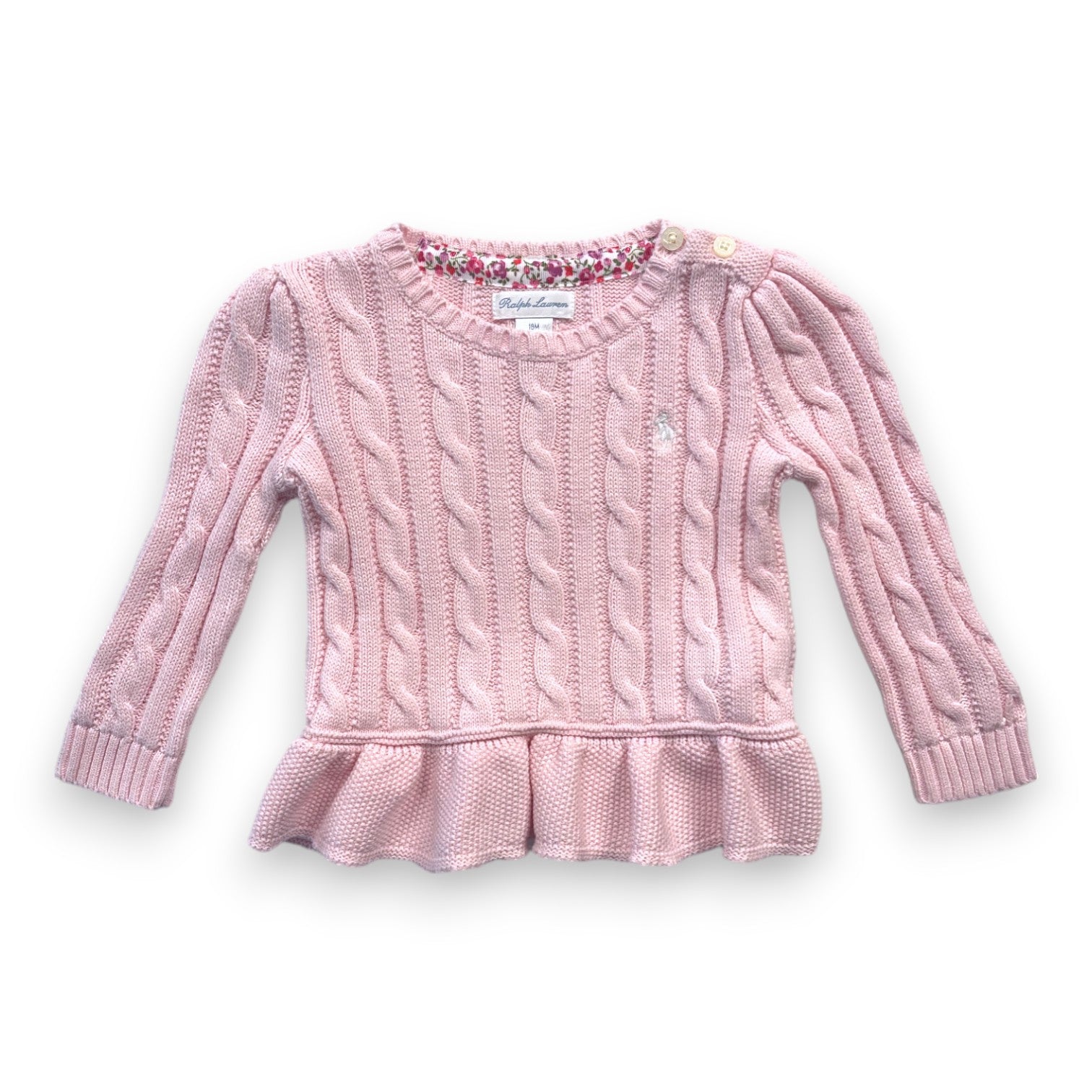 RALPH LAUREN - Rosa Zopfmusterpullover mit Rüschen - 18 Monate