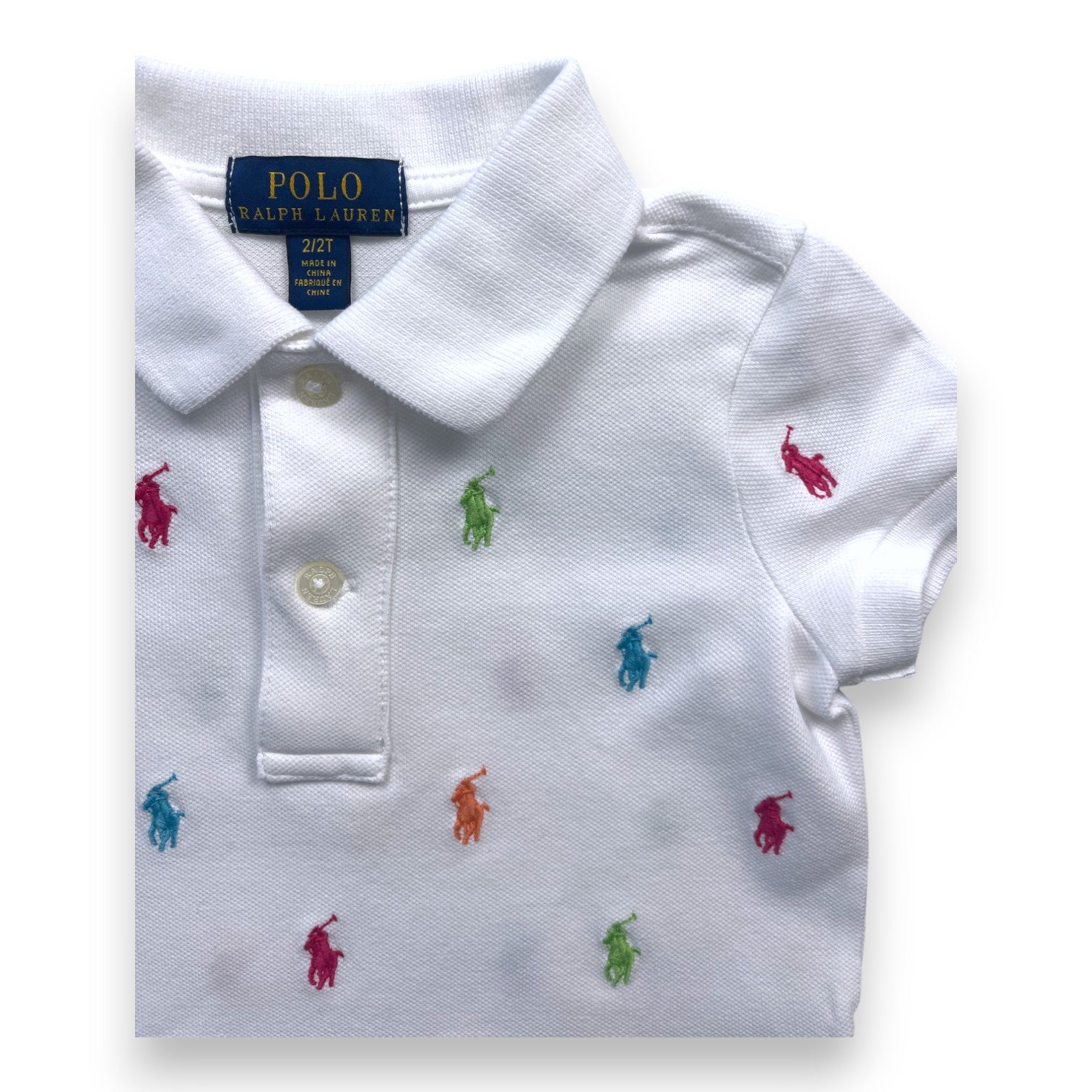RALPH LAUREN - Weißes Poloshirt mit gestickten farbigen Logos - 2 Jahre