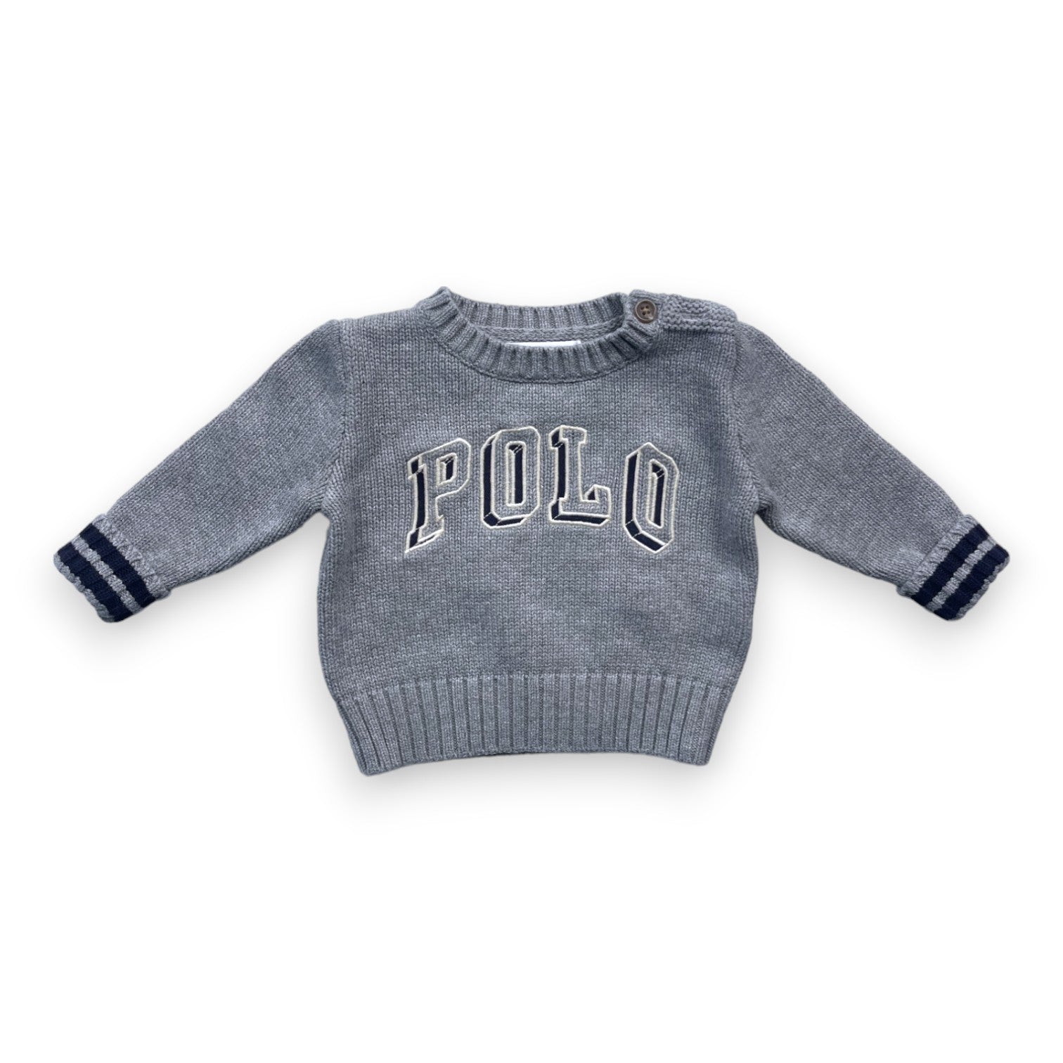 RALPH LAUREN - Pull gris brodé "Polo" - 6 mois