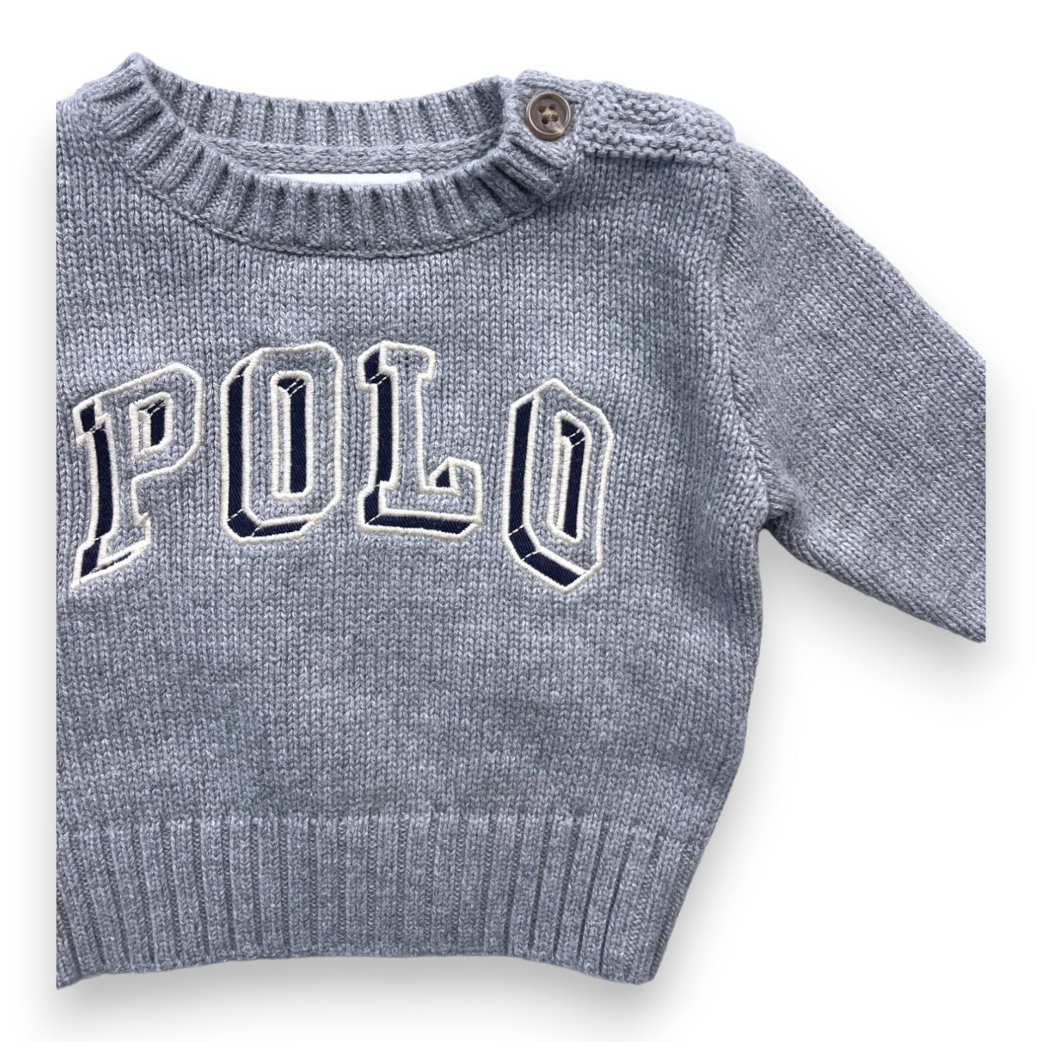 RALPH LAUREN - Pull gris brodé "Polo" - 6 mois