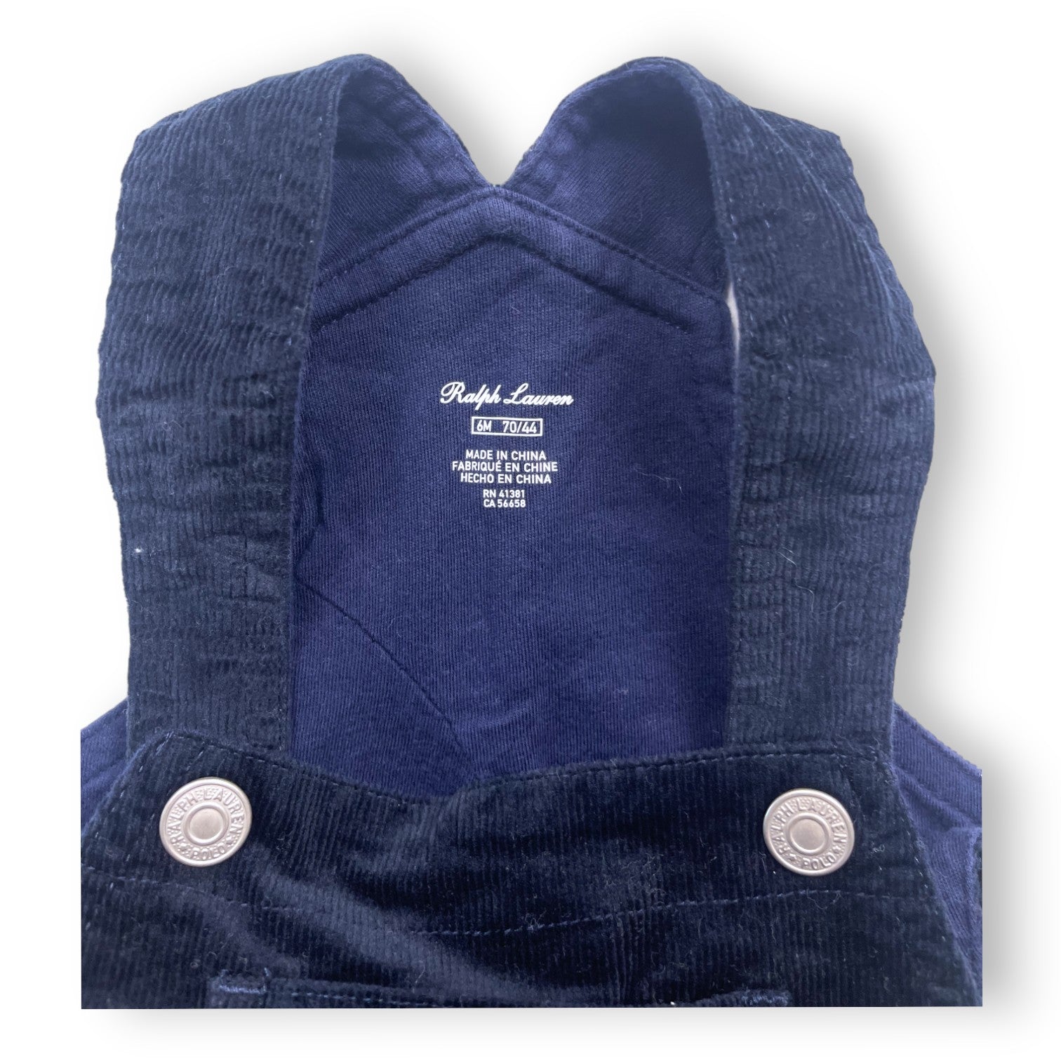 RALPH LAUREN - Salopette bleu marine en velours côtelé - 6 mois
