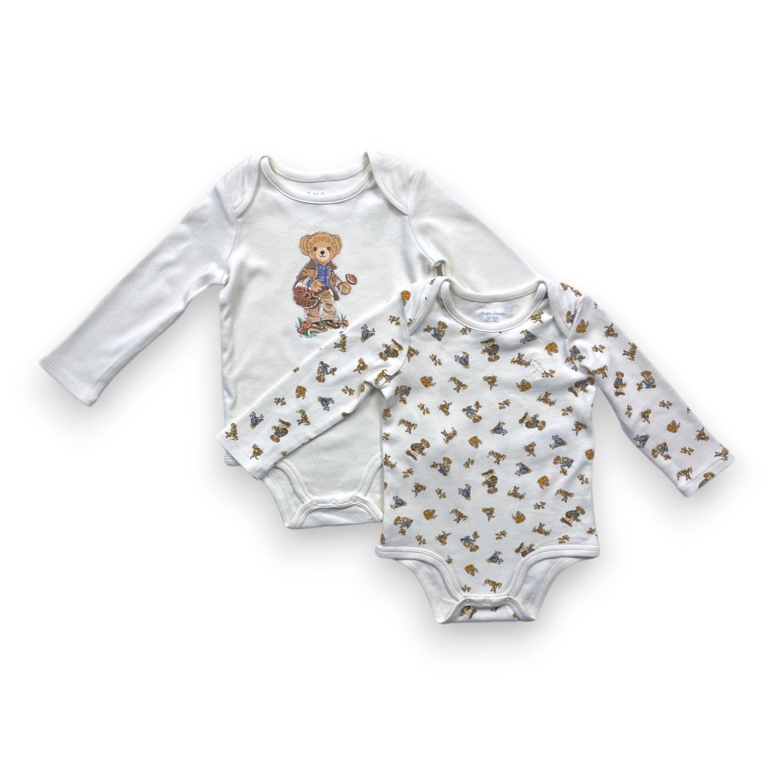 RALPH LAUREN - Ensemble de deux bodies écrus à motifs - 9 mois