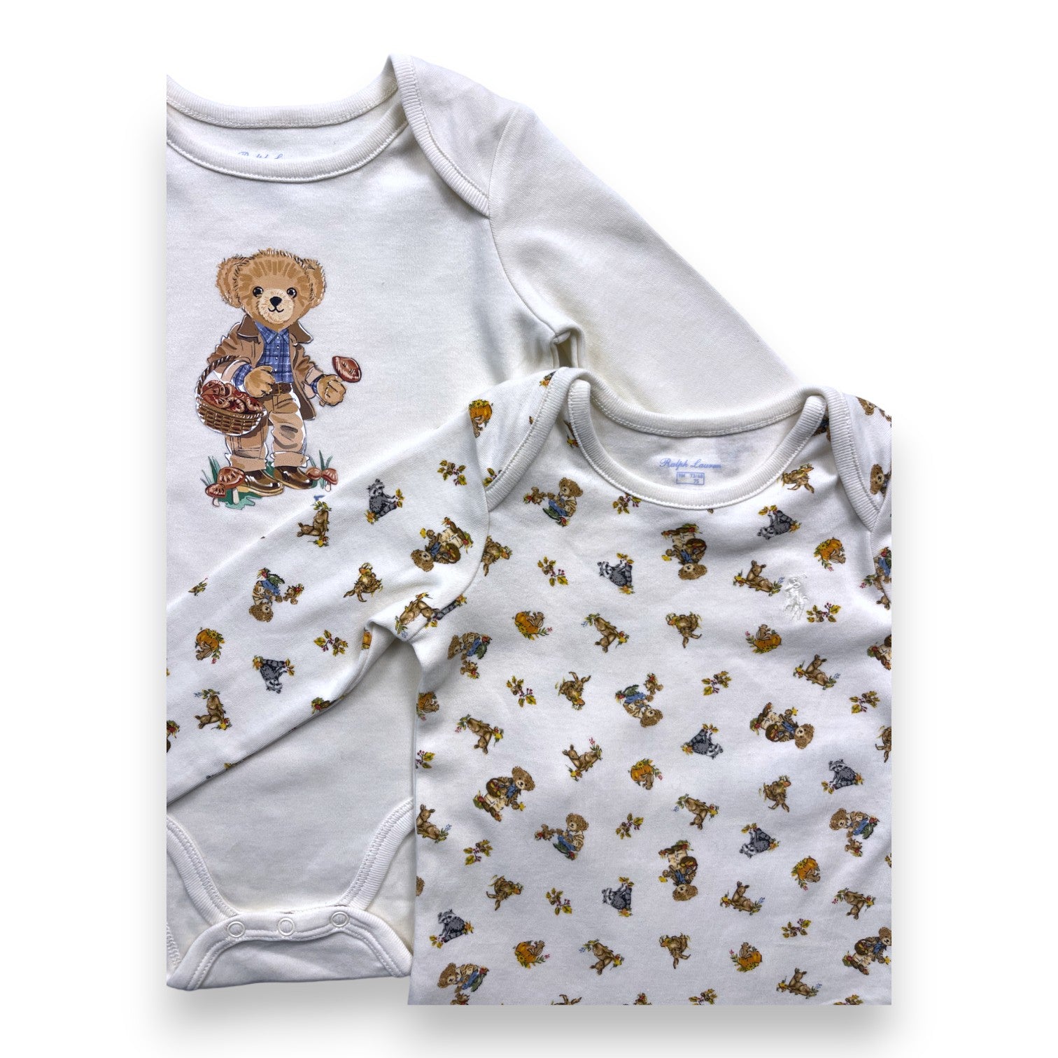 RALPH LAUREN - Ensemble de deux bodies écrus à motifs - 9 mois