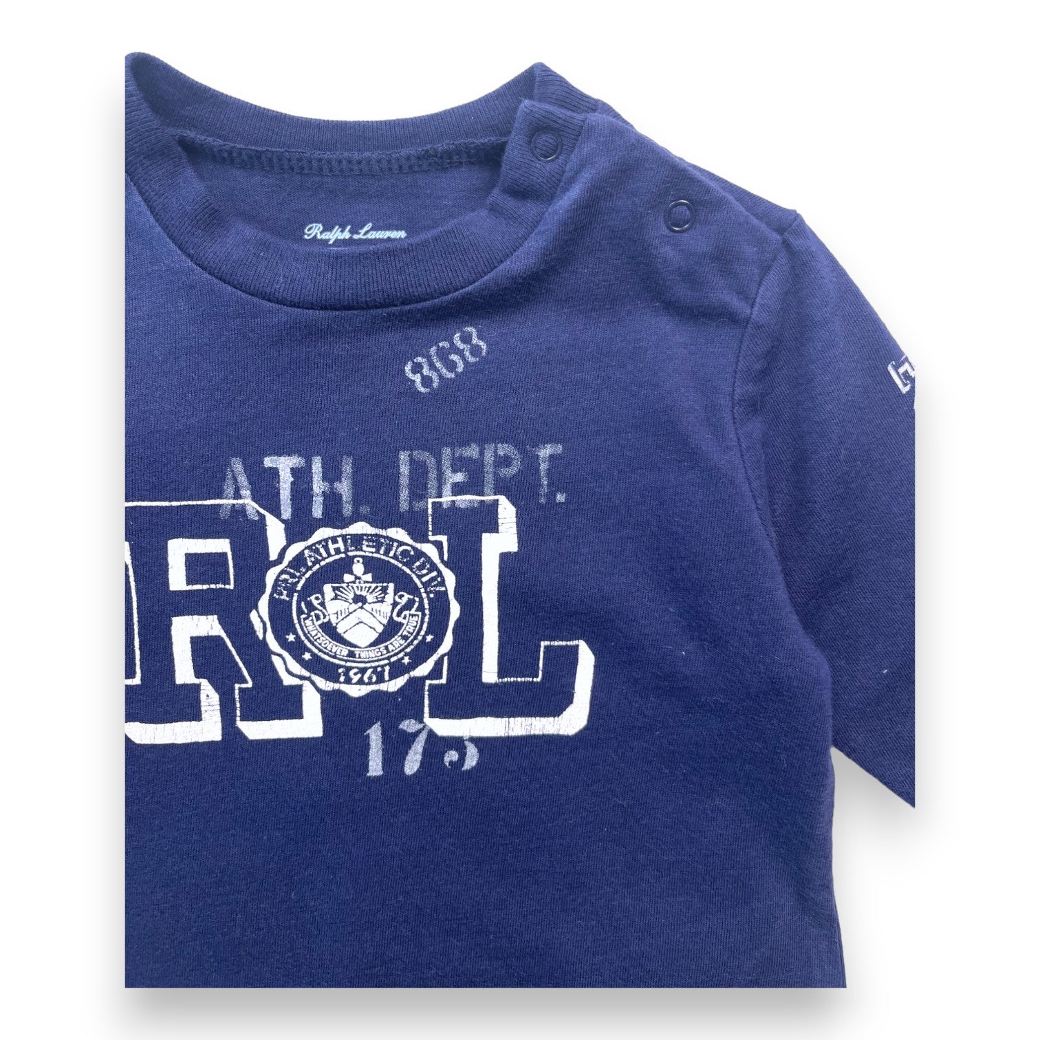 RALPH LAUREN - T shirt manches longues bleu marine à motifs - 9 mois