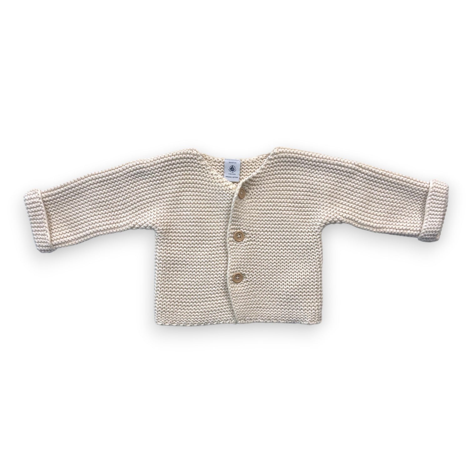 PETIT BATEAU - Cardigan beige maille de coton - 6 mois