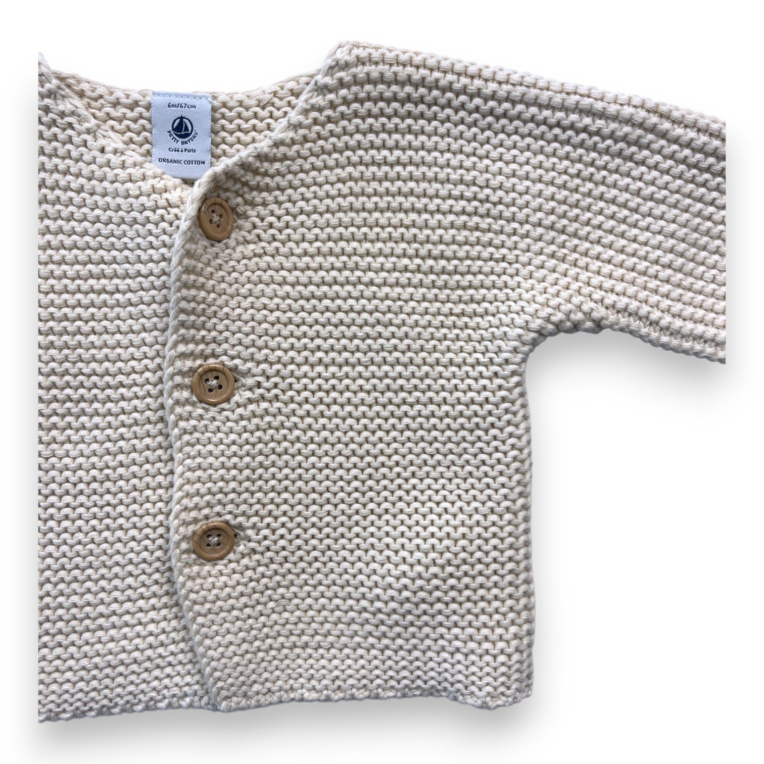 PETIT BATEAU - Cardigan beige maille de coton - 6 mois
