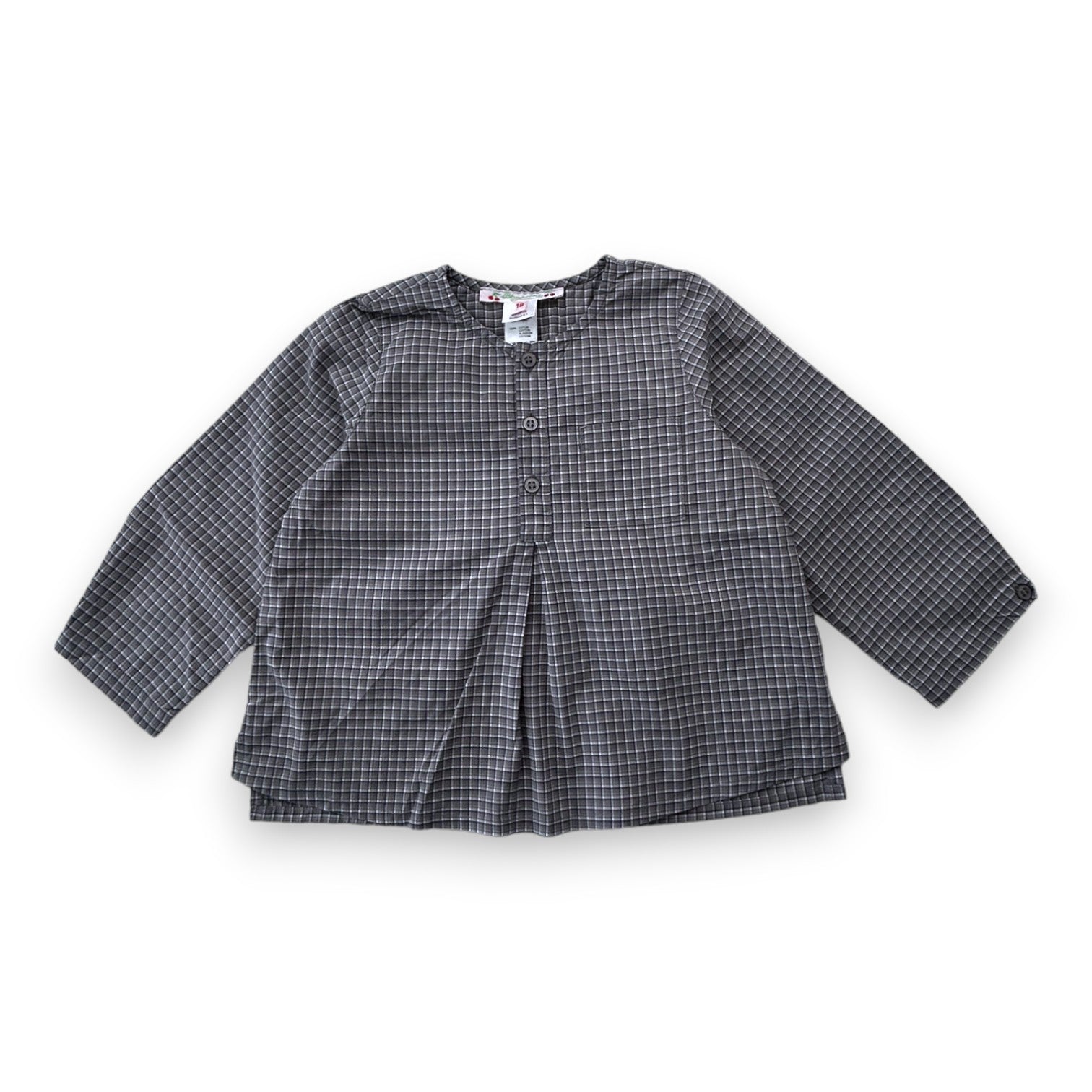 BONPOINT - Grey checked blouse with long sleeves - 18 months
