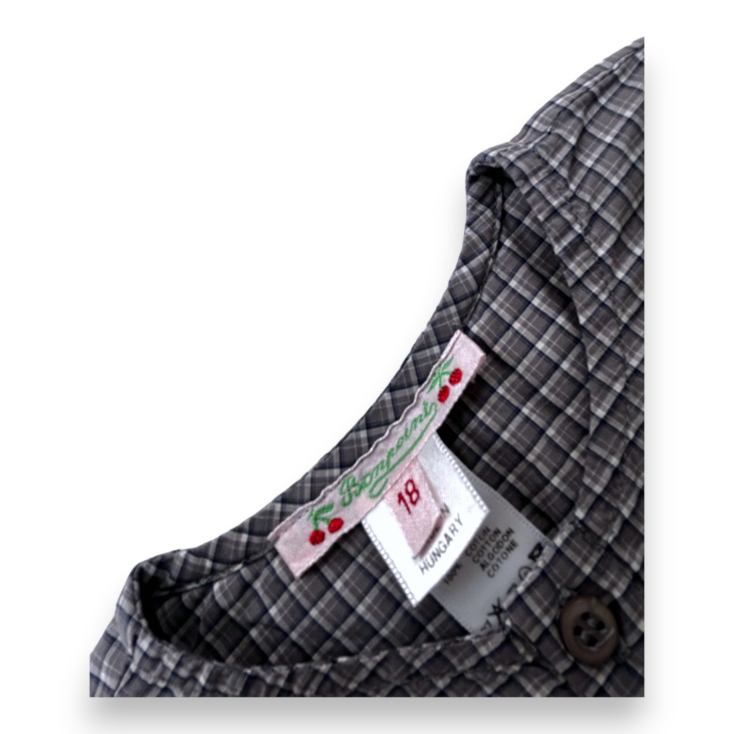 BONPOINT - Grey checked blouse with long sleeves - 18 months
