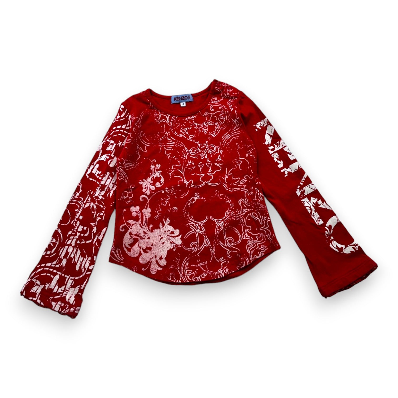 KENZO - Red long-sleeved flared T-shirt with graphic design - 4 years