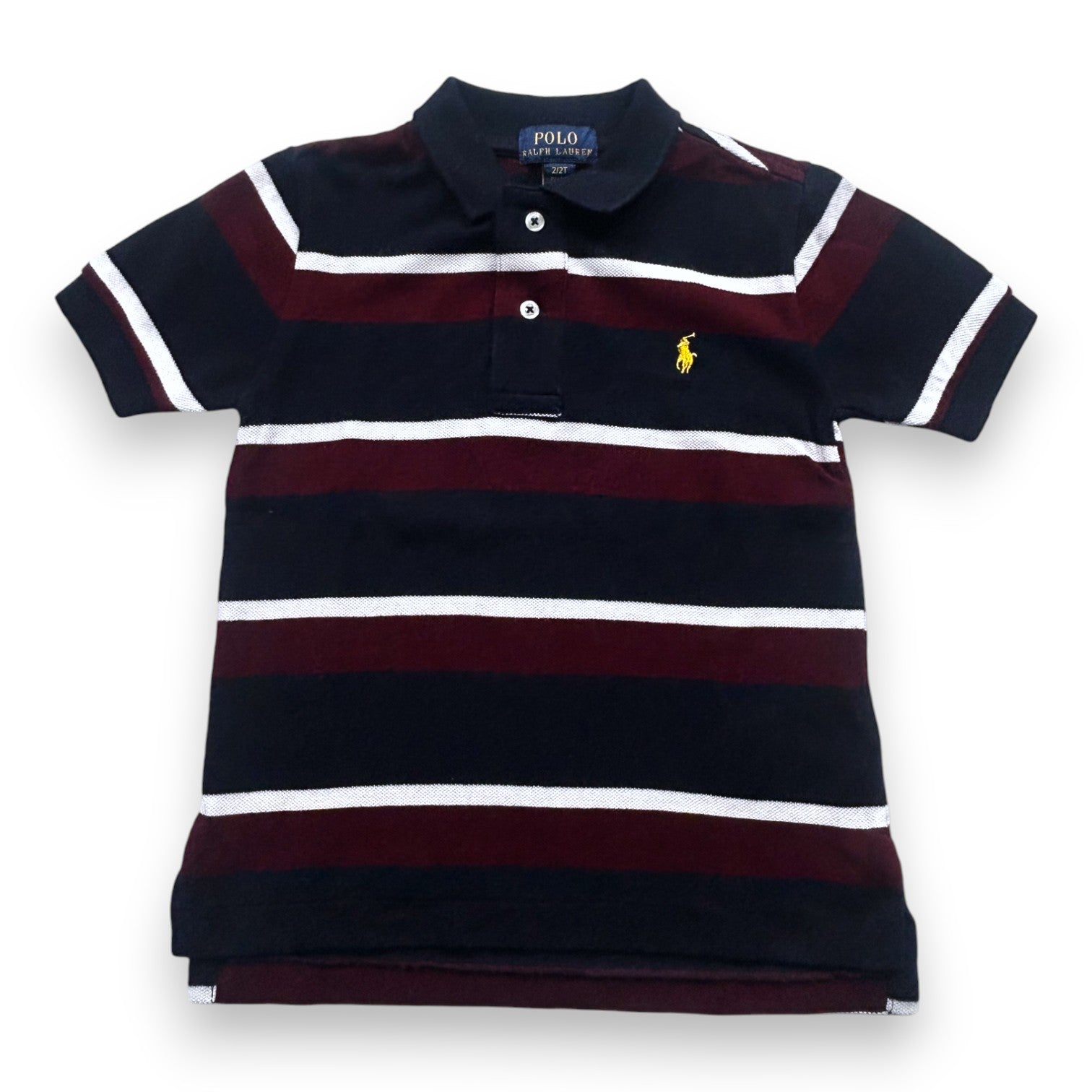 RALPH LAUREN - Polo à rayures bordeaux - 2 ans