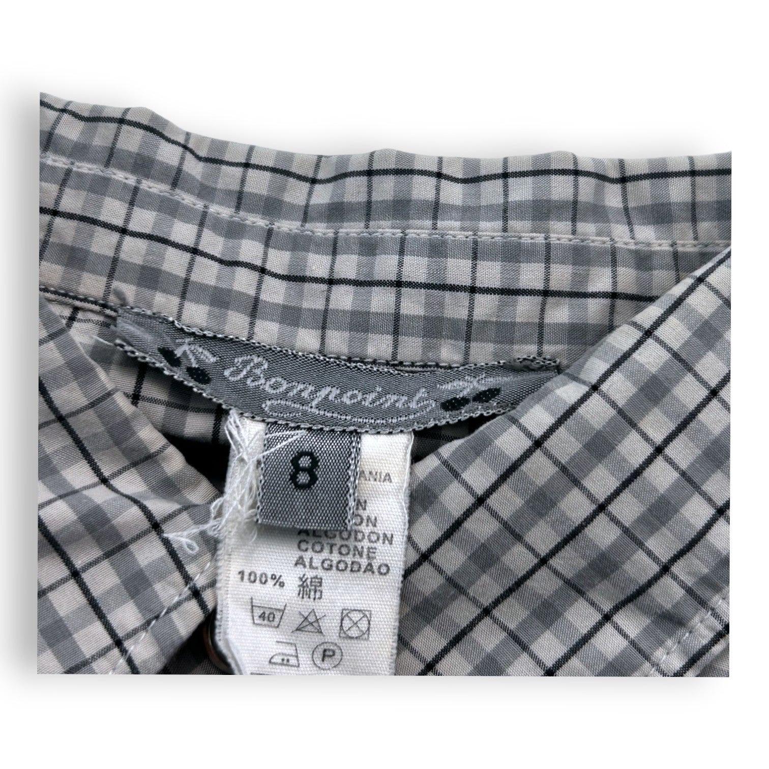 BONPOINT - Chemise grise à carreaux - 8 ans