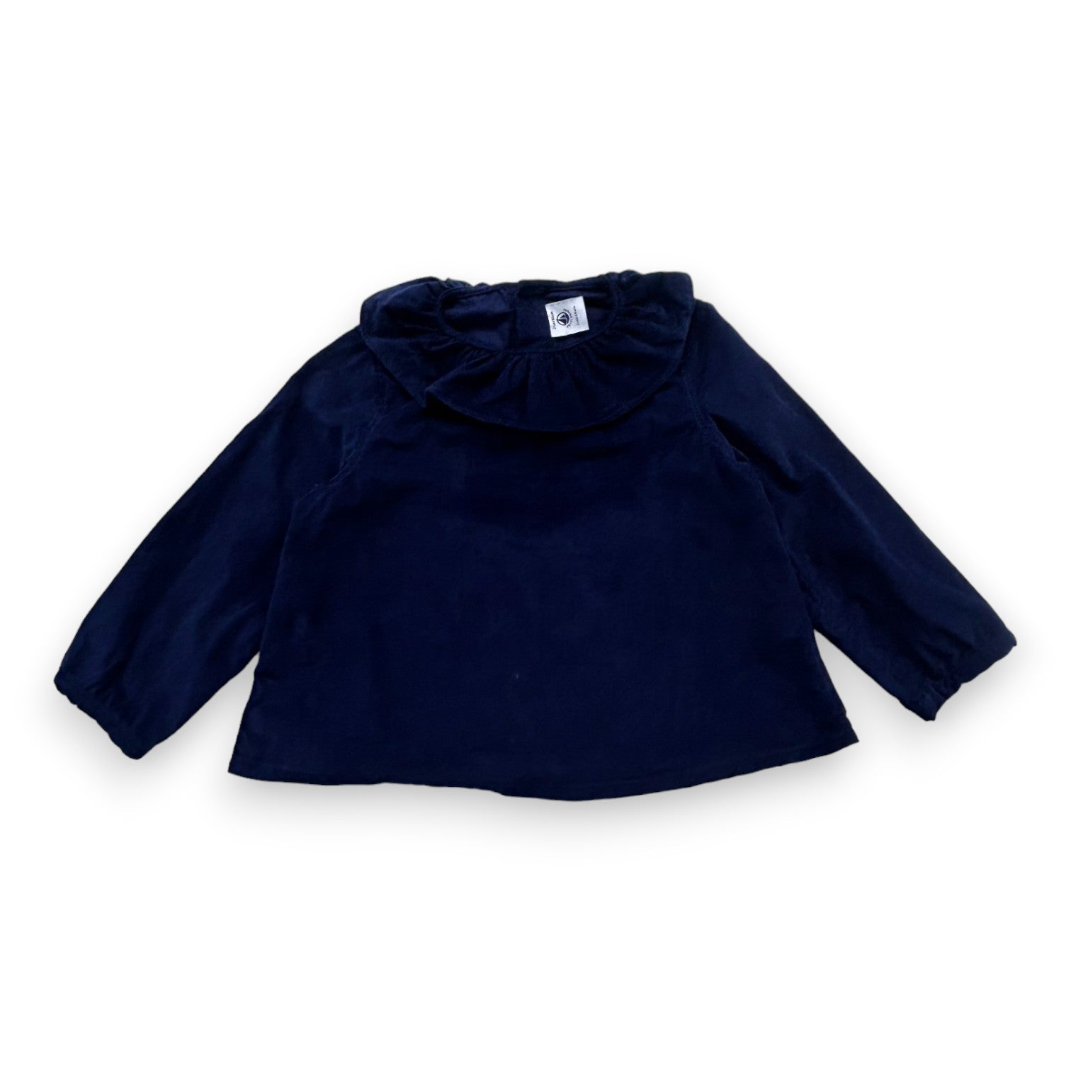 PETIT BATEAU - Blouse bleue en velours - 24 mois