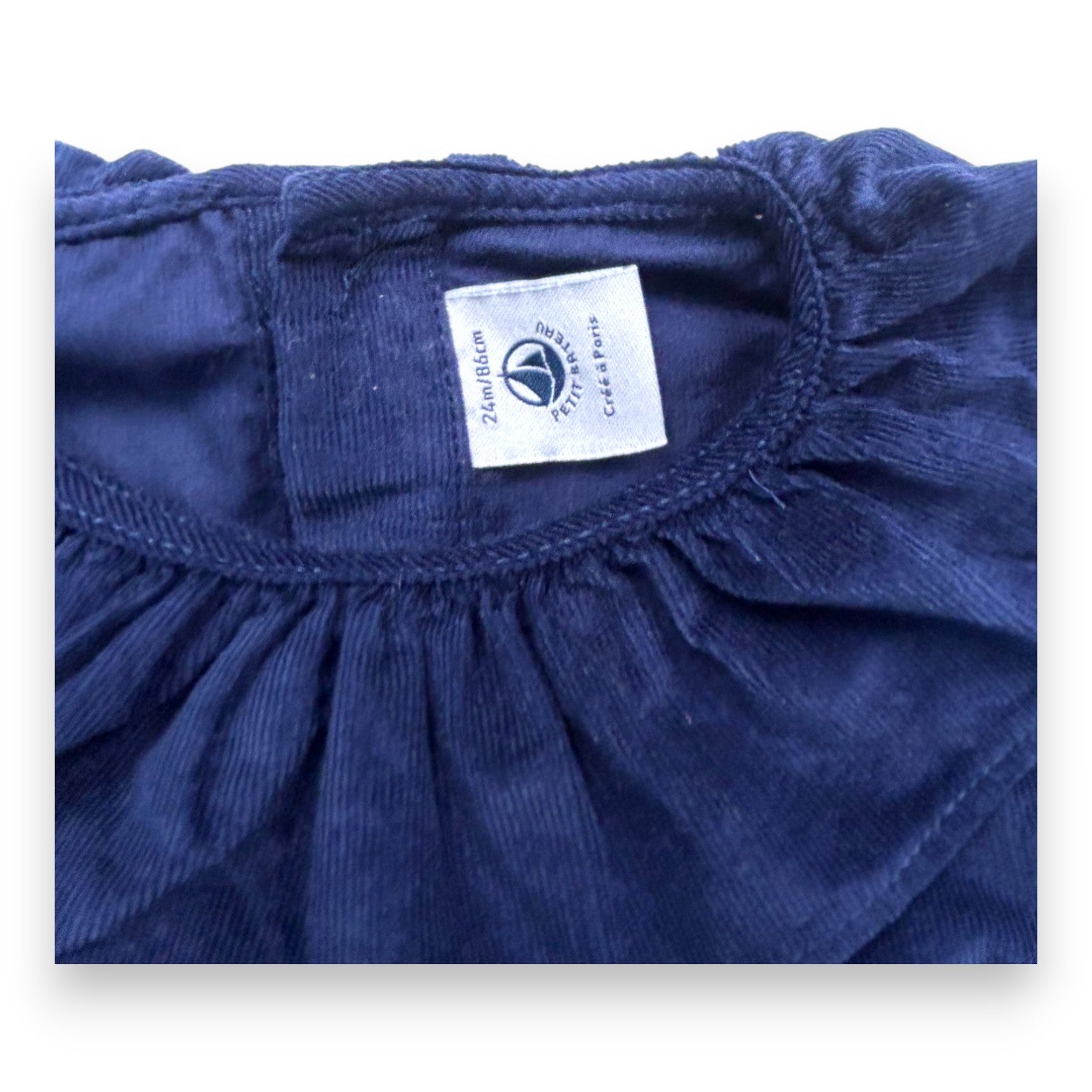 PETIT BATEAU - Blouse bleue en velours - 24 mois
