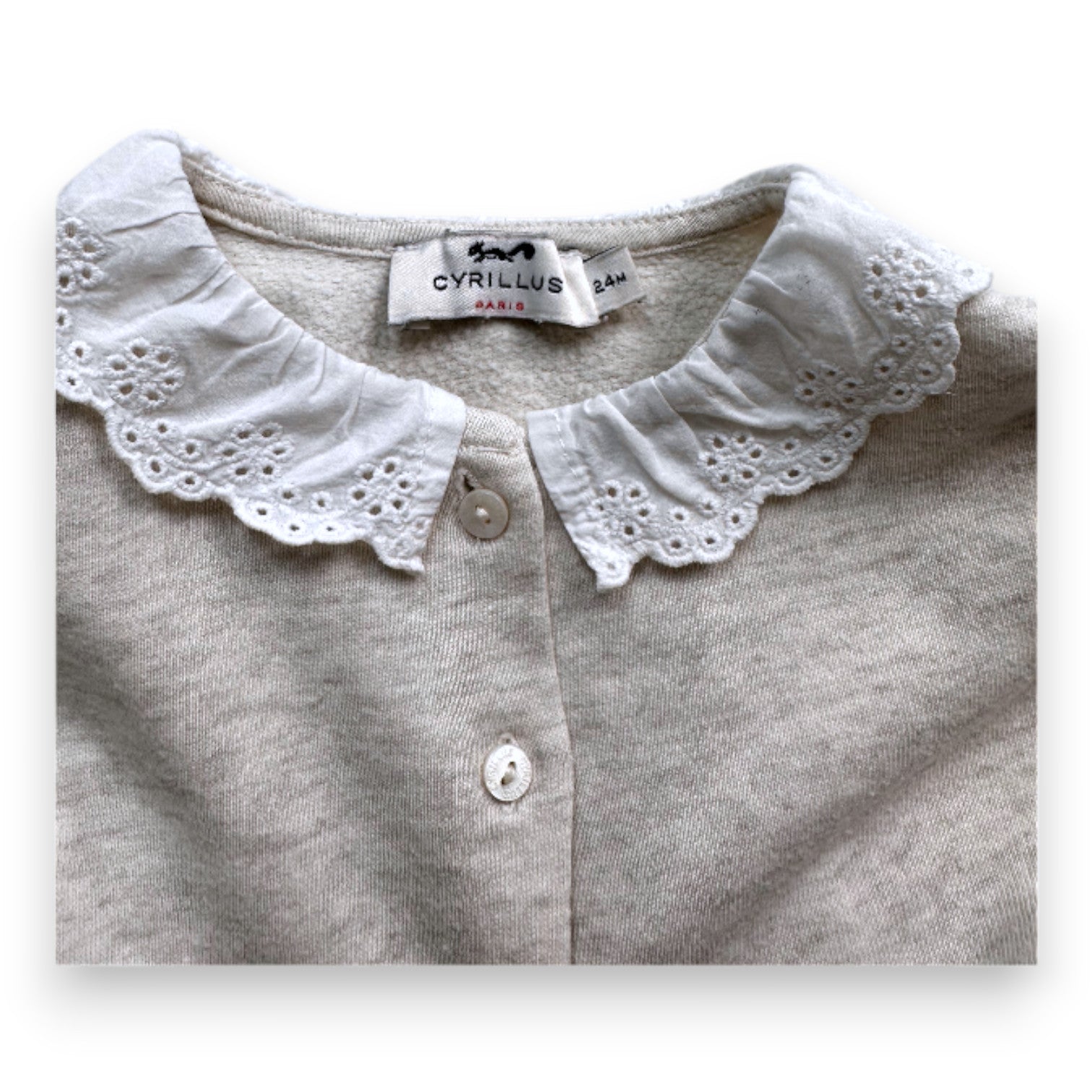 CYRILLUS - Robe beige avec col en dentelle - 2 ans