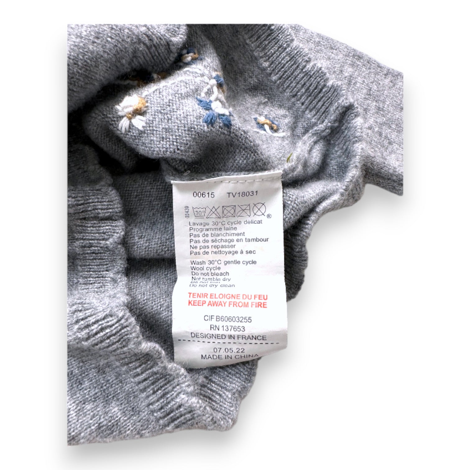 TARTINE ET CHOCOLAT - cardigan gris en laine à fleurs brodées - 2 ans