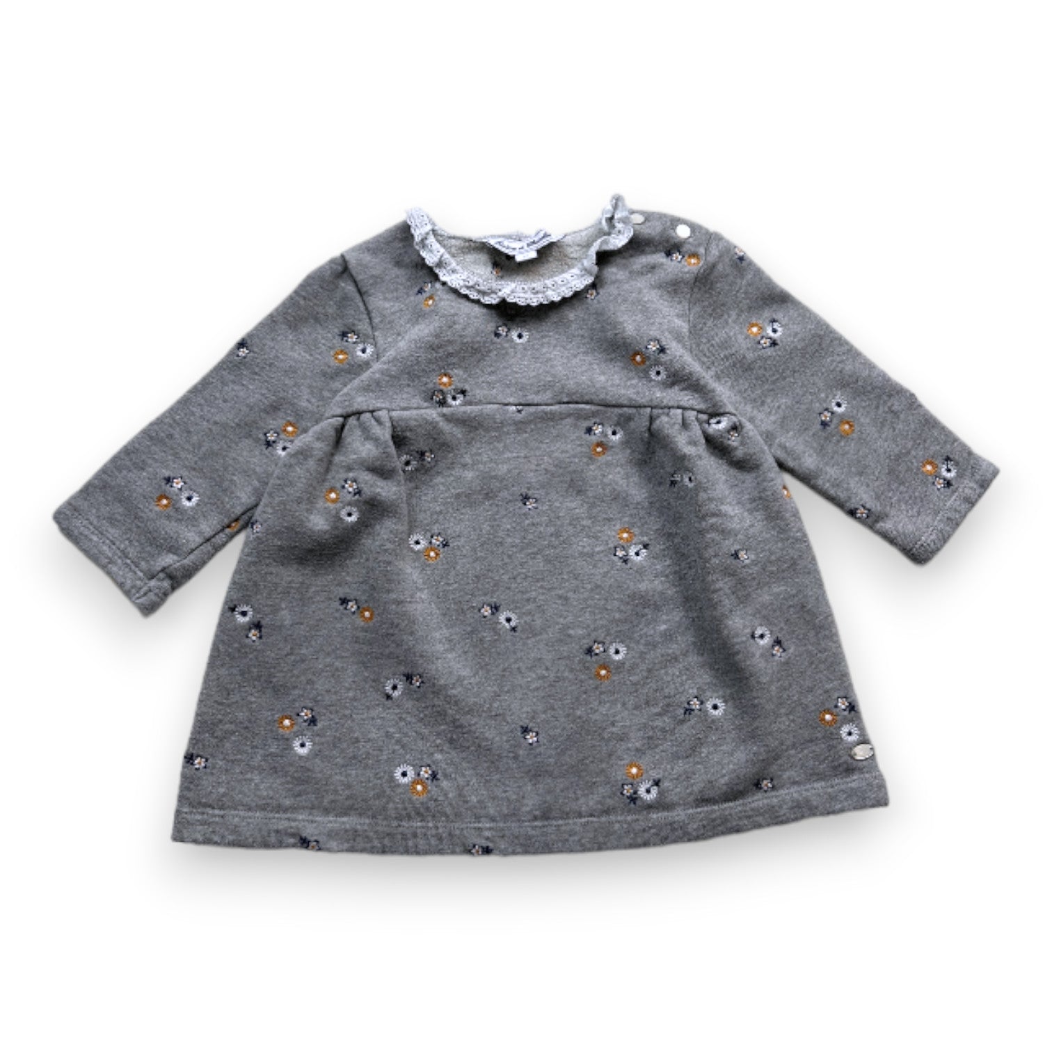 TARTINE ET CHOCOLAT - Graues Blumenkleid mit langen Ärmeln - 2 Jahre