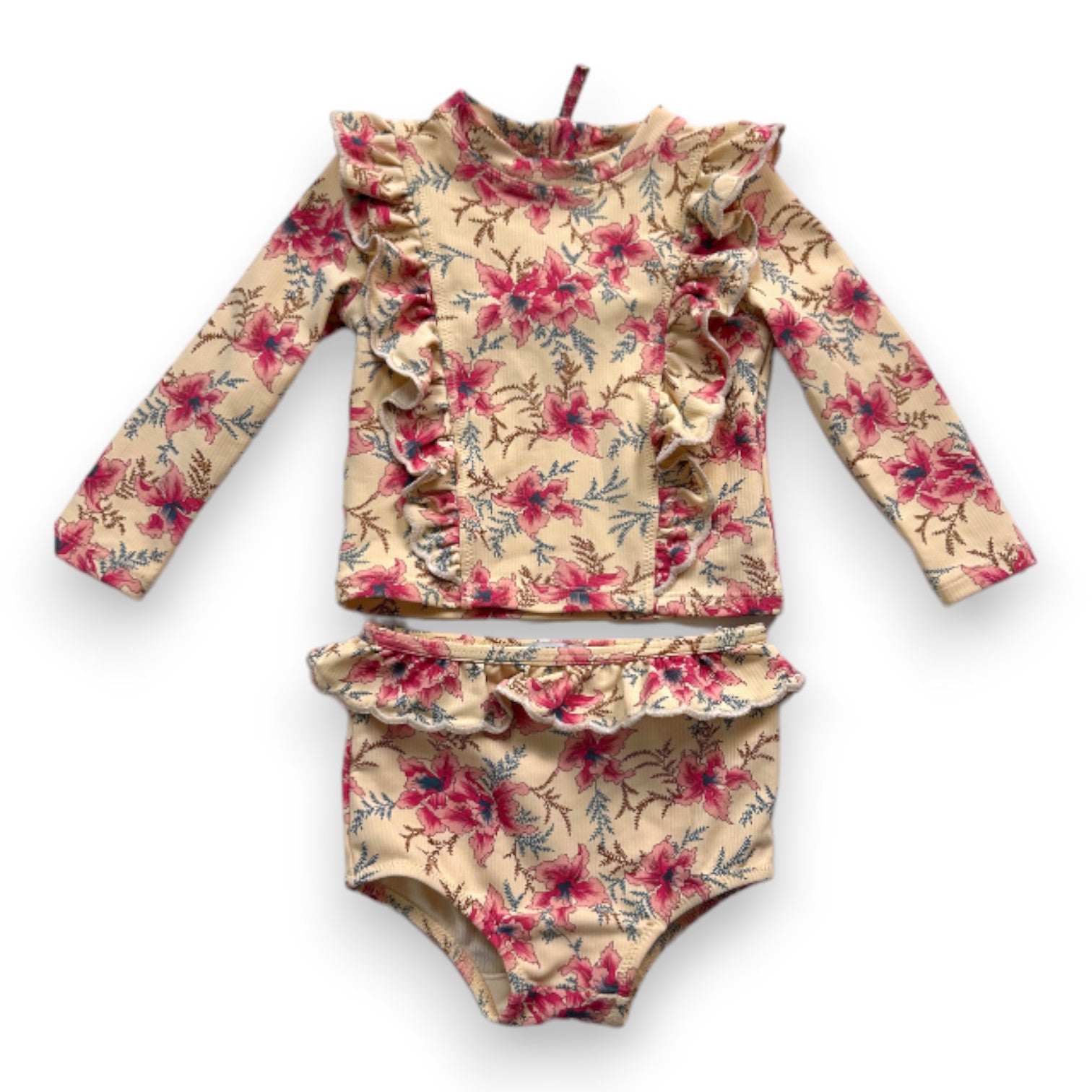 LOUISE MISHA - beiges Badeanzug-Set mit rosa Blumen - 12 Monate