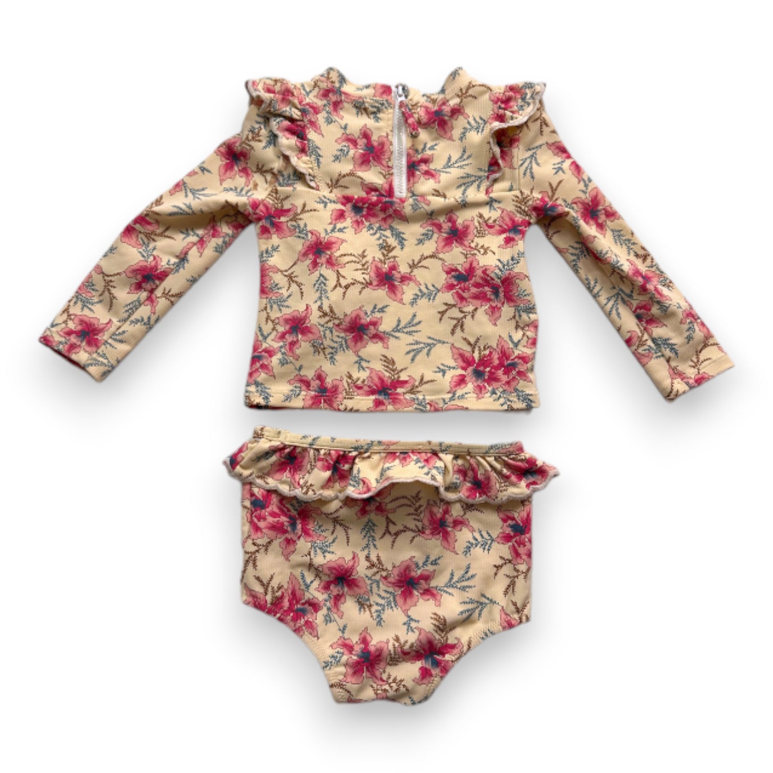 LOUISE MISHA - beige swimsuit set with pink flowers - 12 months