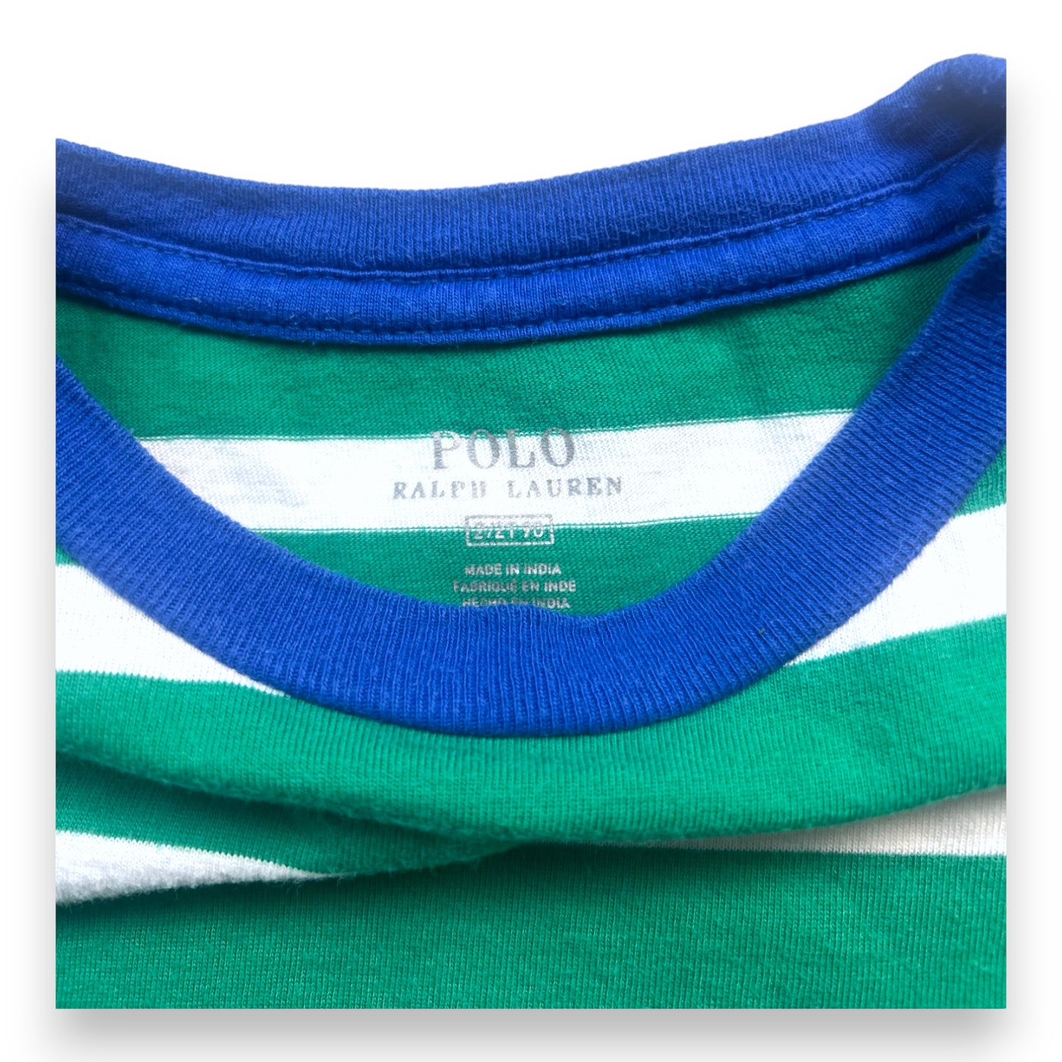 RALPH LAUREN - Green and white striped T-shirt - 2 years