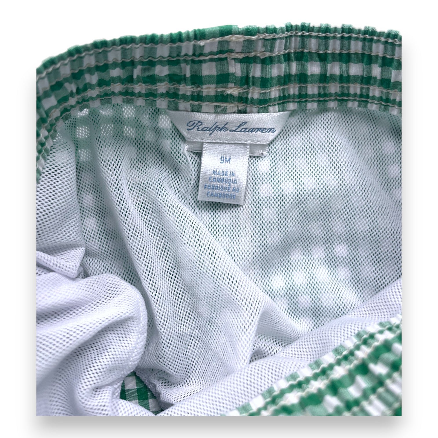 RALPH LAUREN - Green gingham swim shorts - 9 months