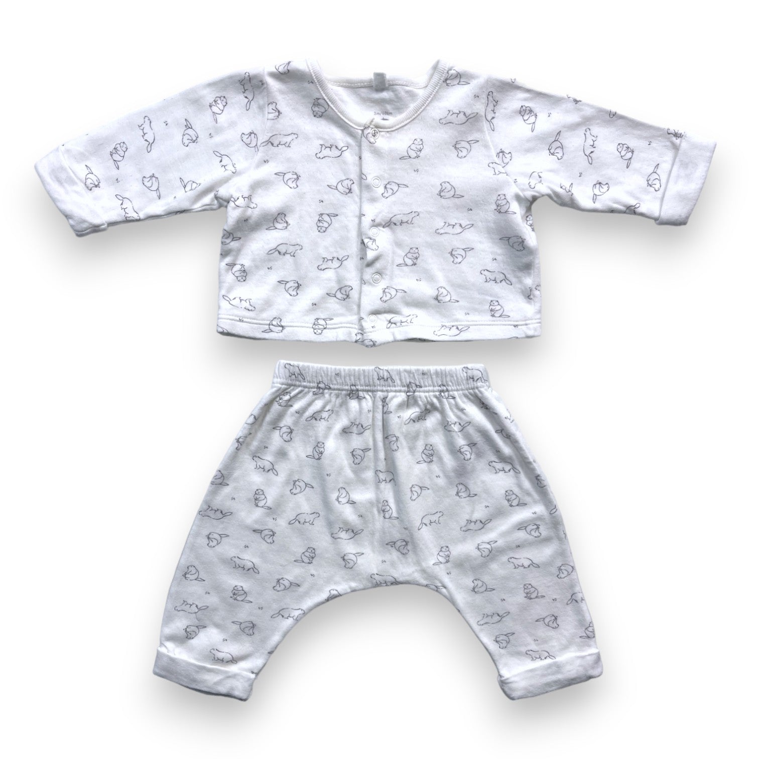 PETIT BATEAU - White patterned pajama set - 3 months