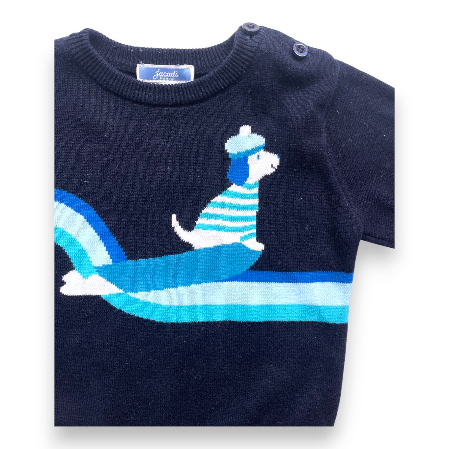 JACADI - Navy blue patterned sweater - 18 months