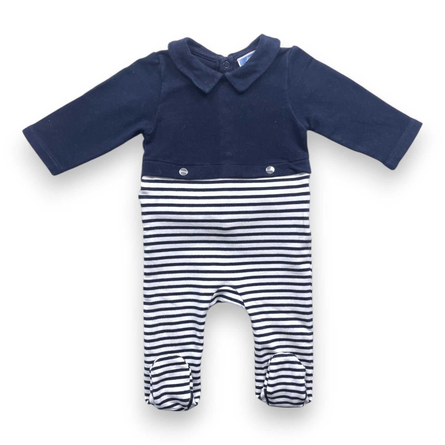 JACADI - Navy blue striped jumpsuit - 6 months