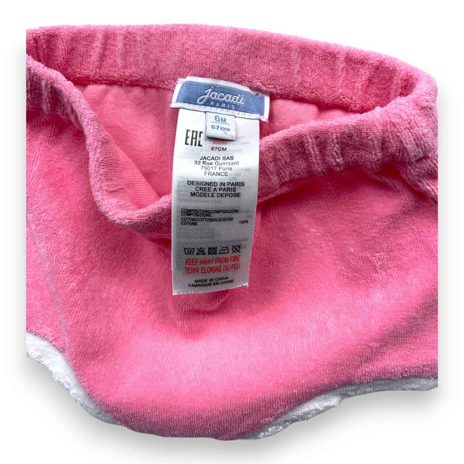 JACADI - Pink terry shorts - 6 months