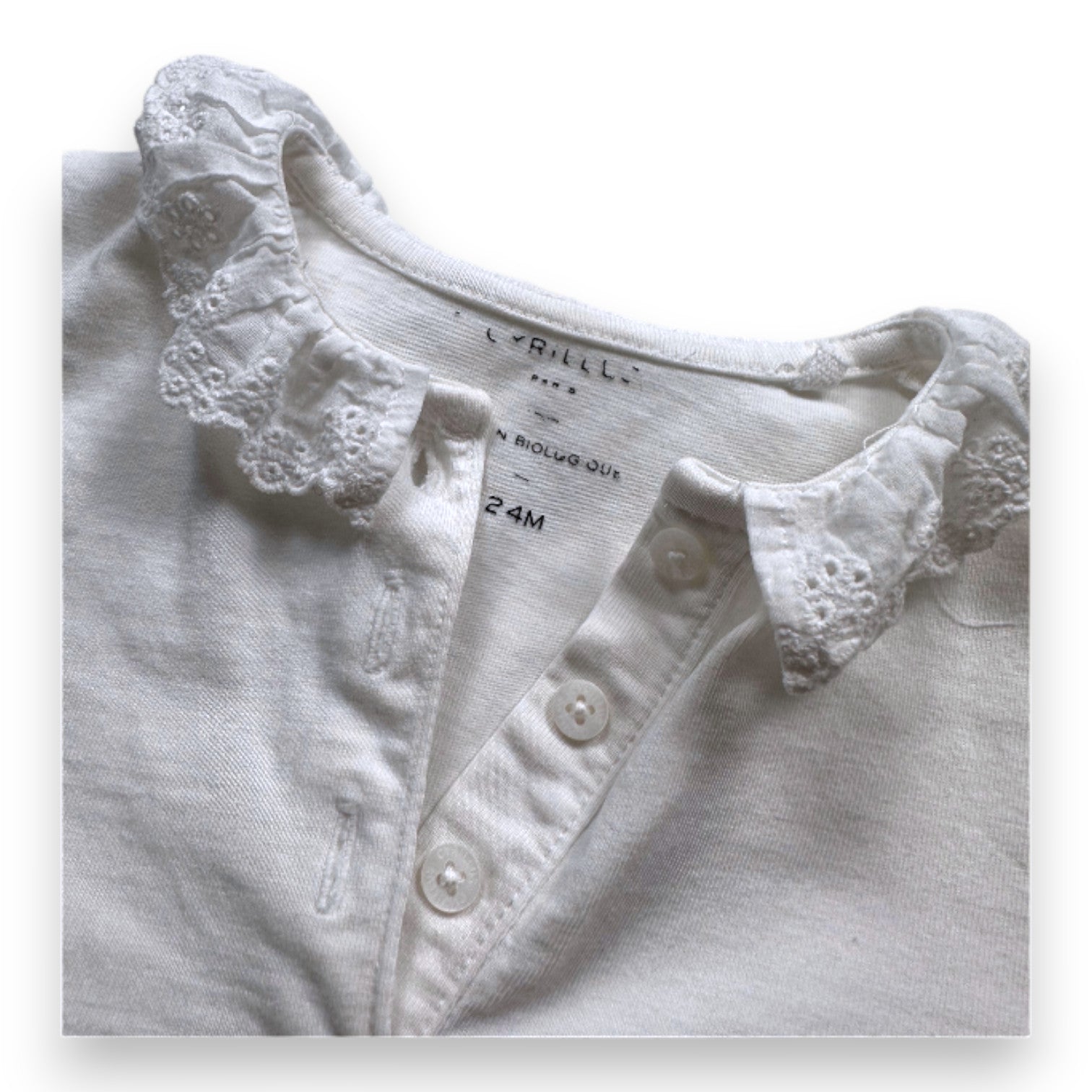 Cyrillus - White T-shirt with lace collar - 2 years