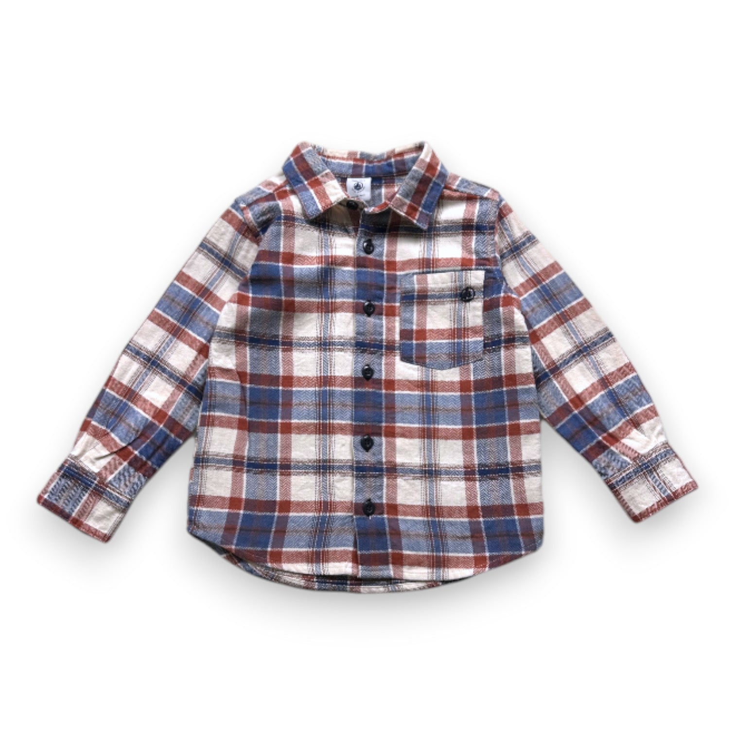 PETIT BATEAU - Chemise à carreaux bleue et rouge - 3 ans