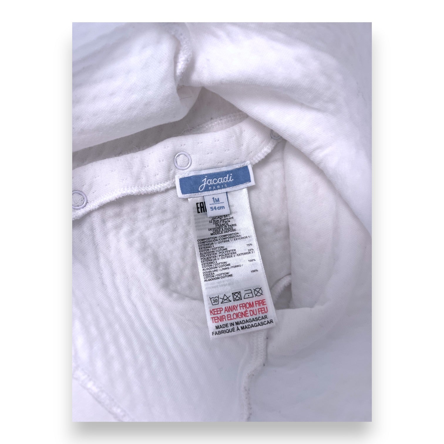 JACADI - Weißes Steppset - 1 Monat