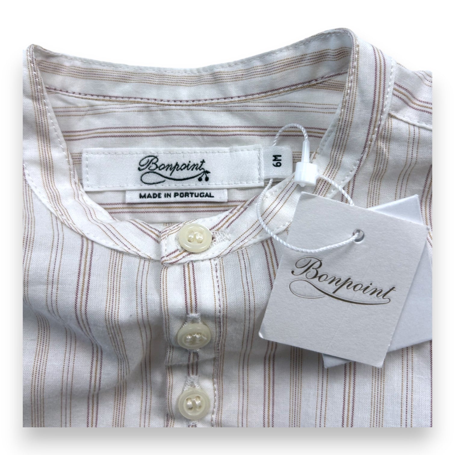 BONPOINT - Chemisier blanc à rayures (neuf) - 6 mois