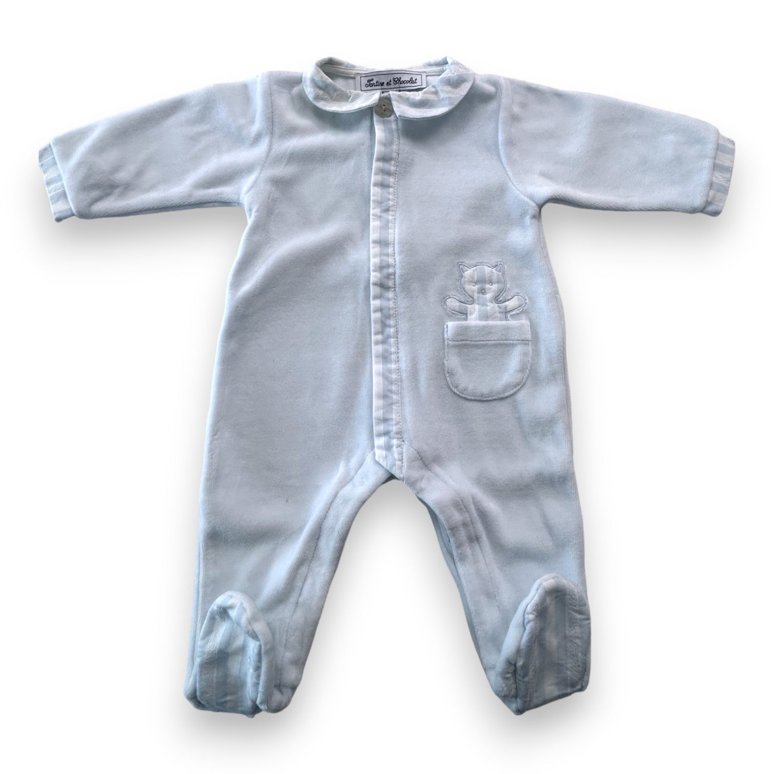 TARTINE ET CHOCOLAT - Pyjama bleu clair en velours - 3 mois