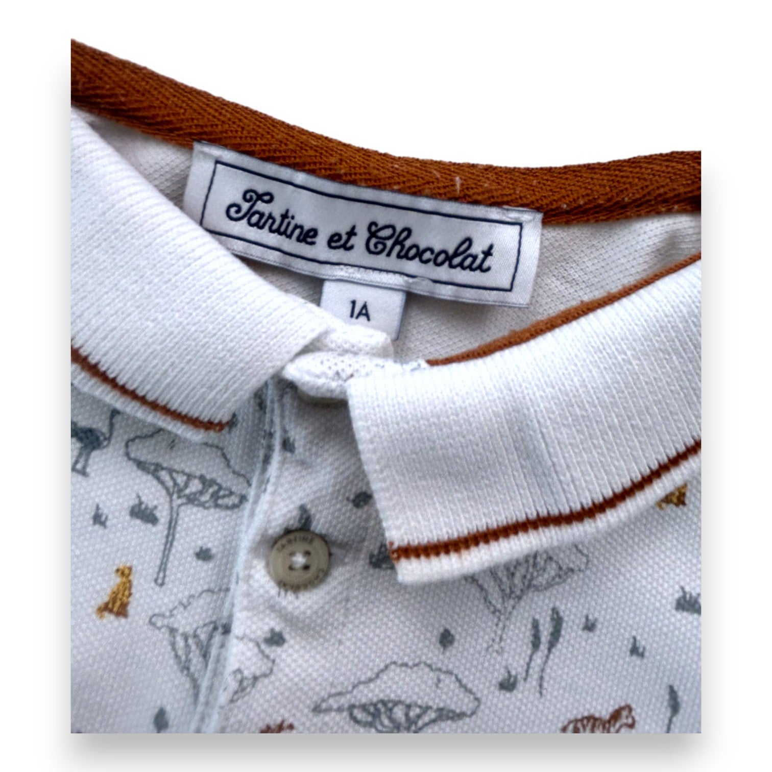 TARTINE ET CHOCOLAT - Combinaison polo blanche imprimé savane - 1 ans