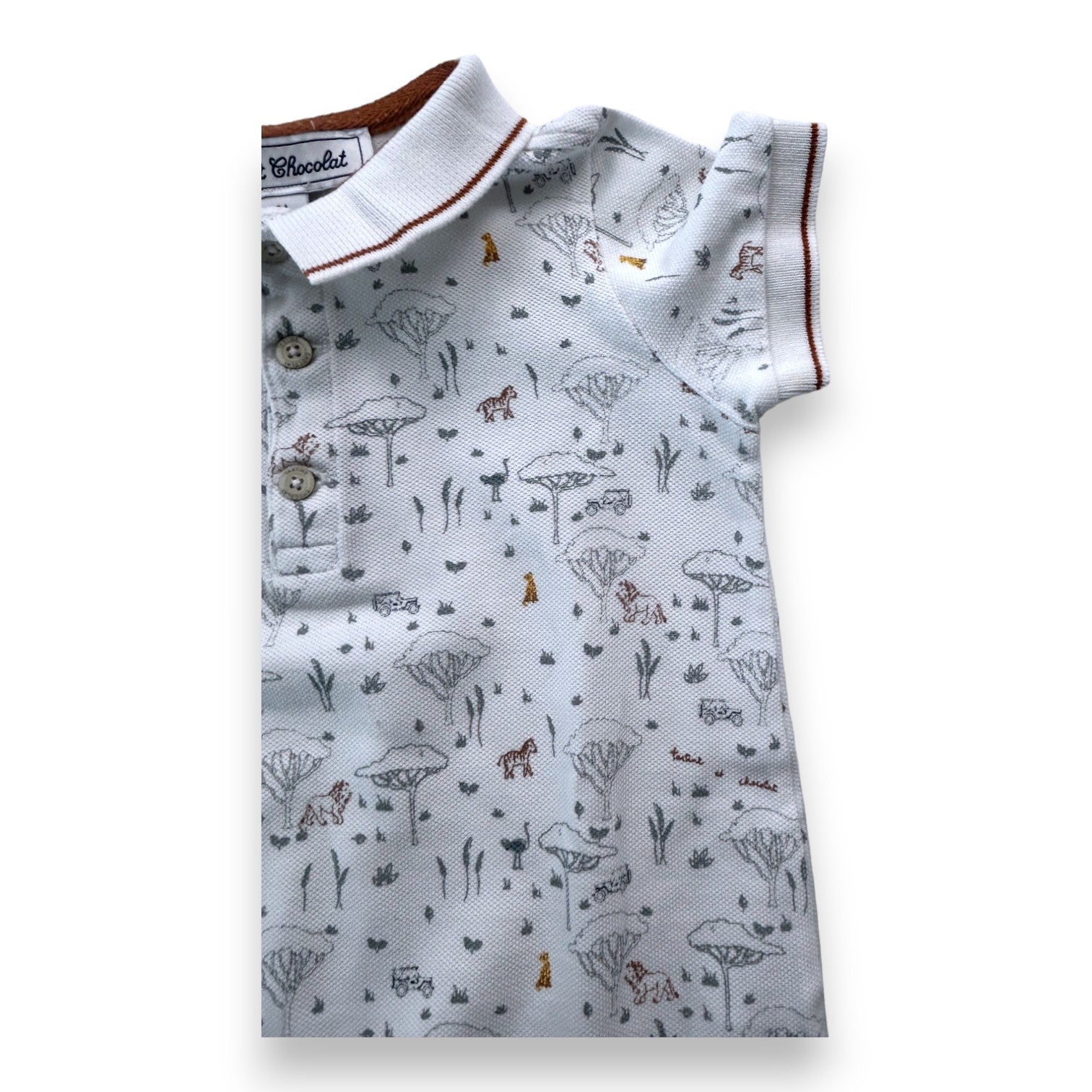 TARTINE ET CHOCOLAT - White polo jumpsuit with savannah print - 1 year old